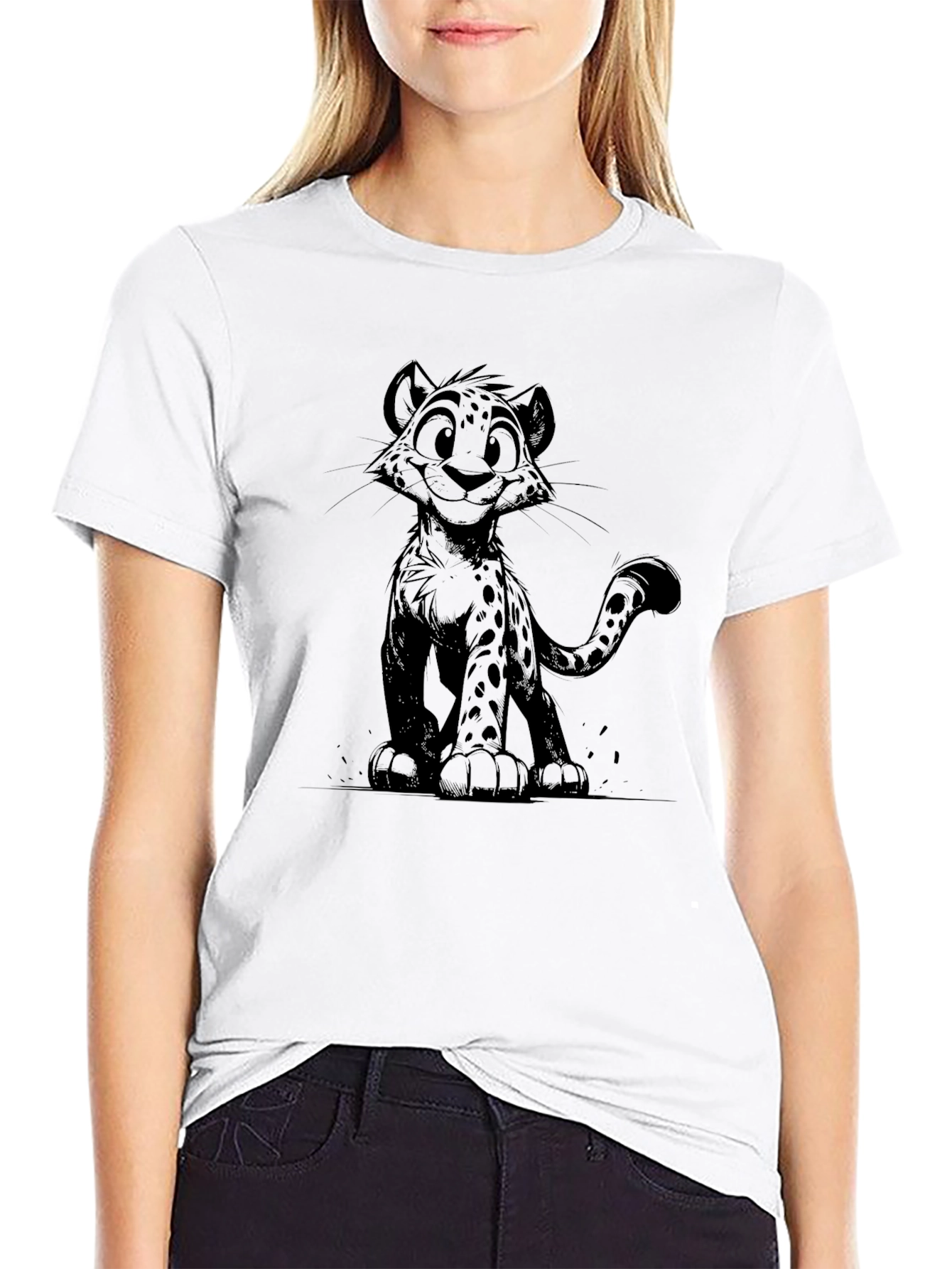 Black Cartoon Cheetah Graphic Black T-Shirt view 9