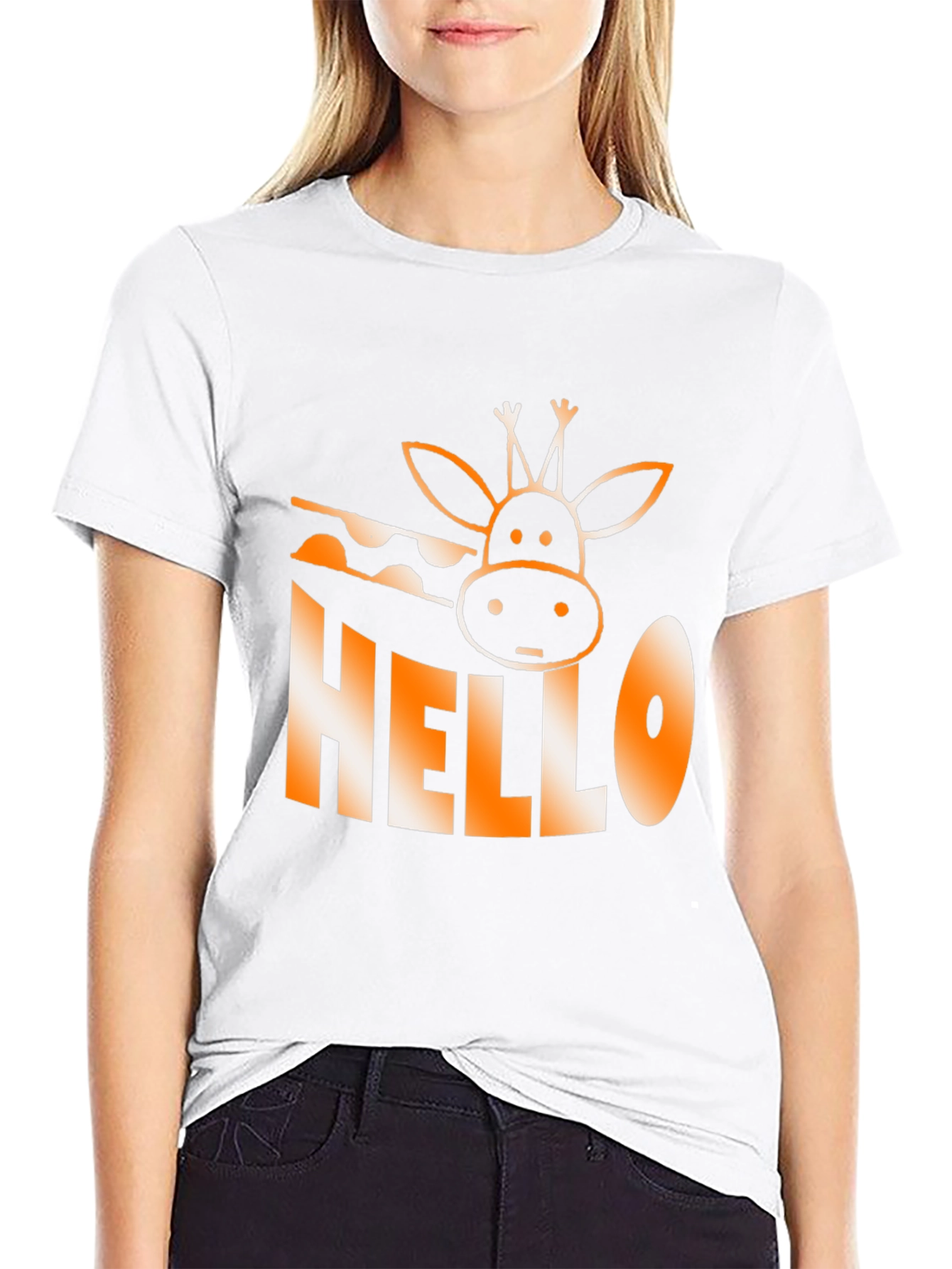 Black Hello Giraffe Graphic Tee - Black Cotton T-Shirt view 9