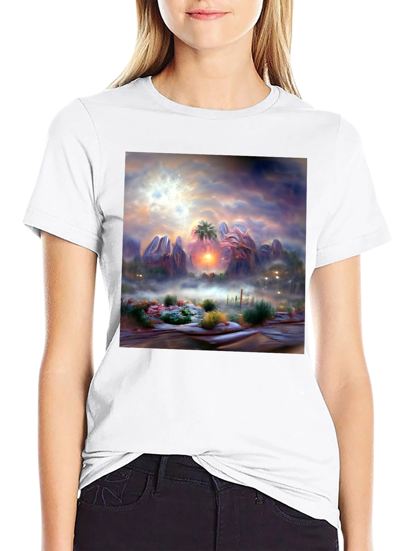 Black Sunset Desert Graphic Tee - Artistic Men's Shirt view 9