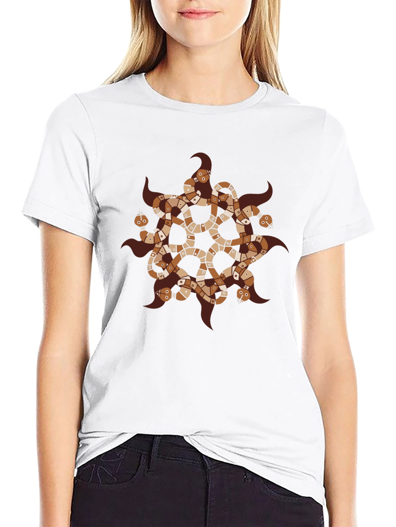 Black Serpent Mandala Graphic Tee - Black Cotton T-Shirt view 9