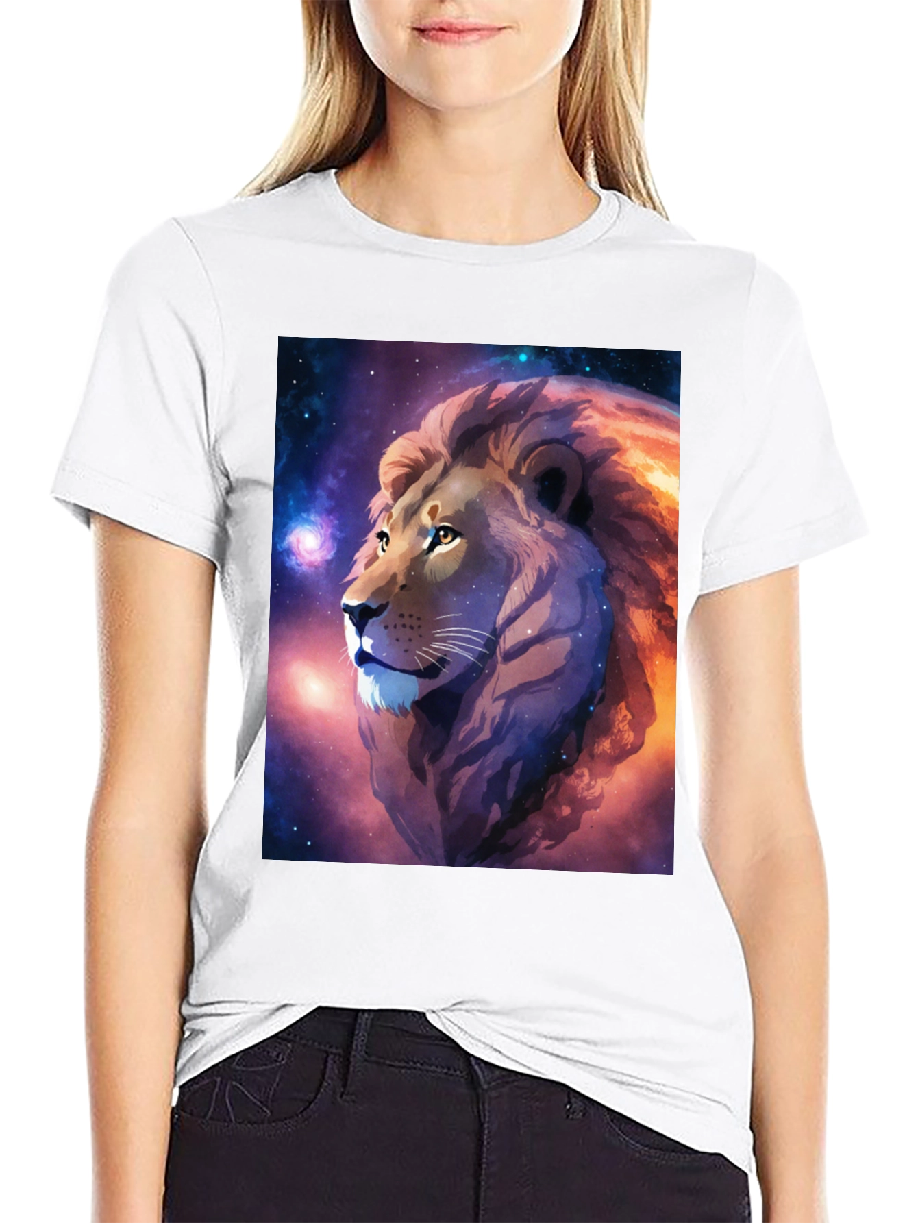 Black Cosmic Lion Graphic Black T-Shirt view 9