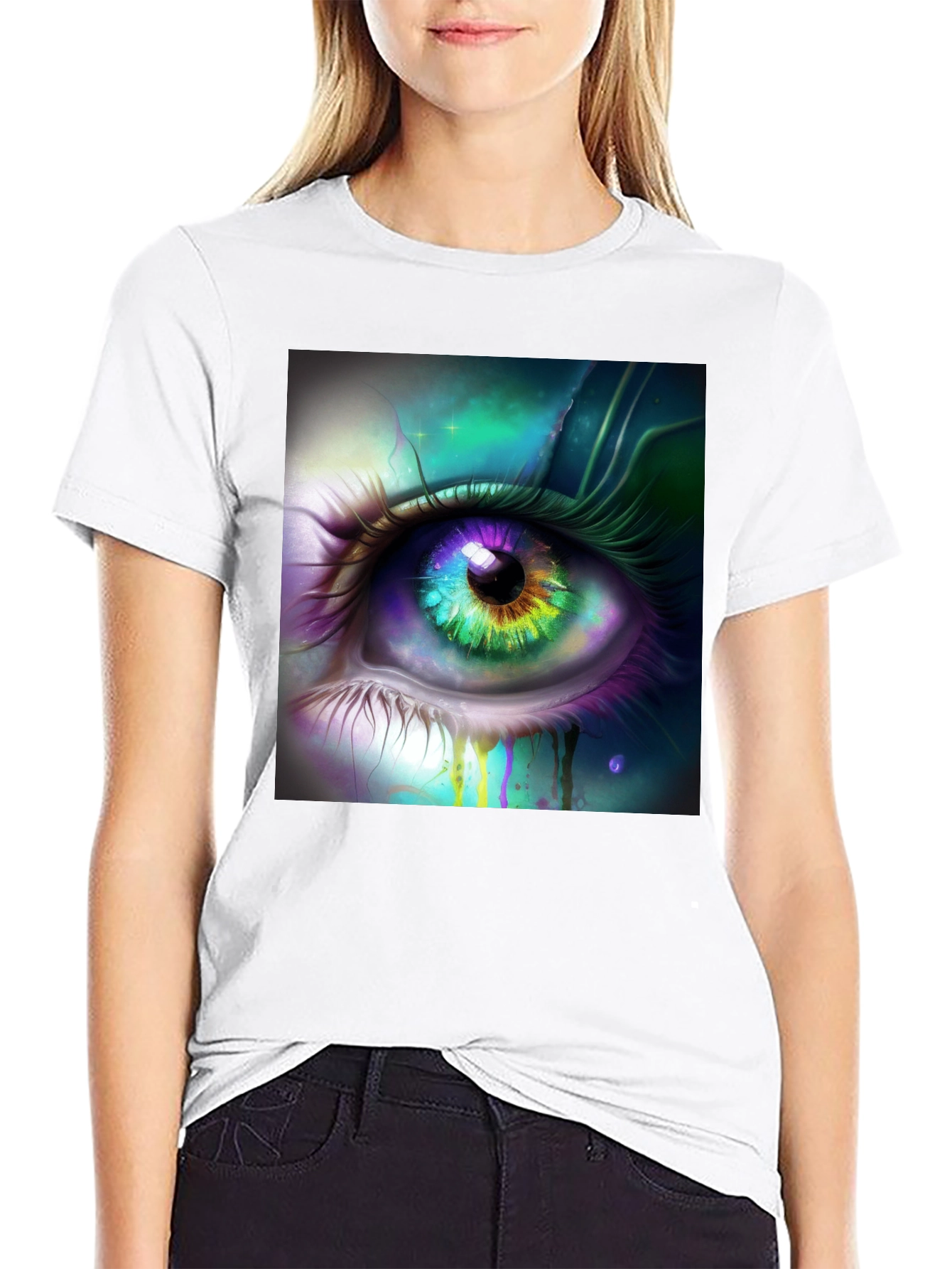Black Mystic Eye Graphic Tee - Black Cotton Blend view 9