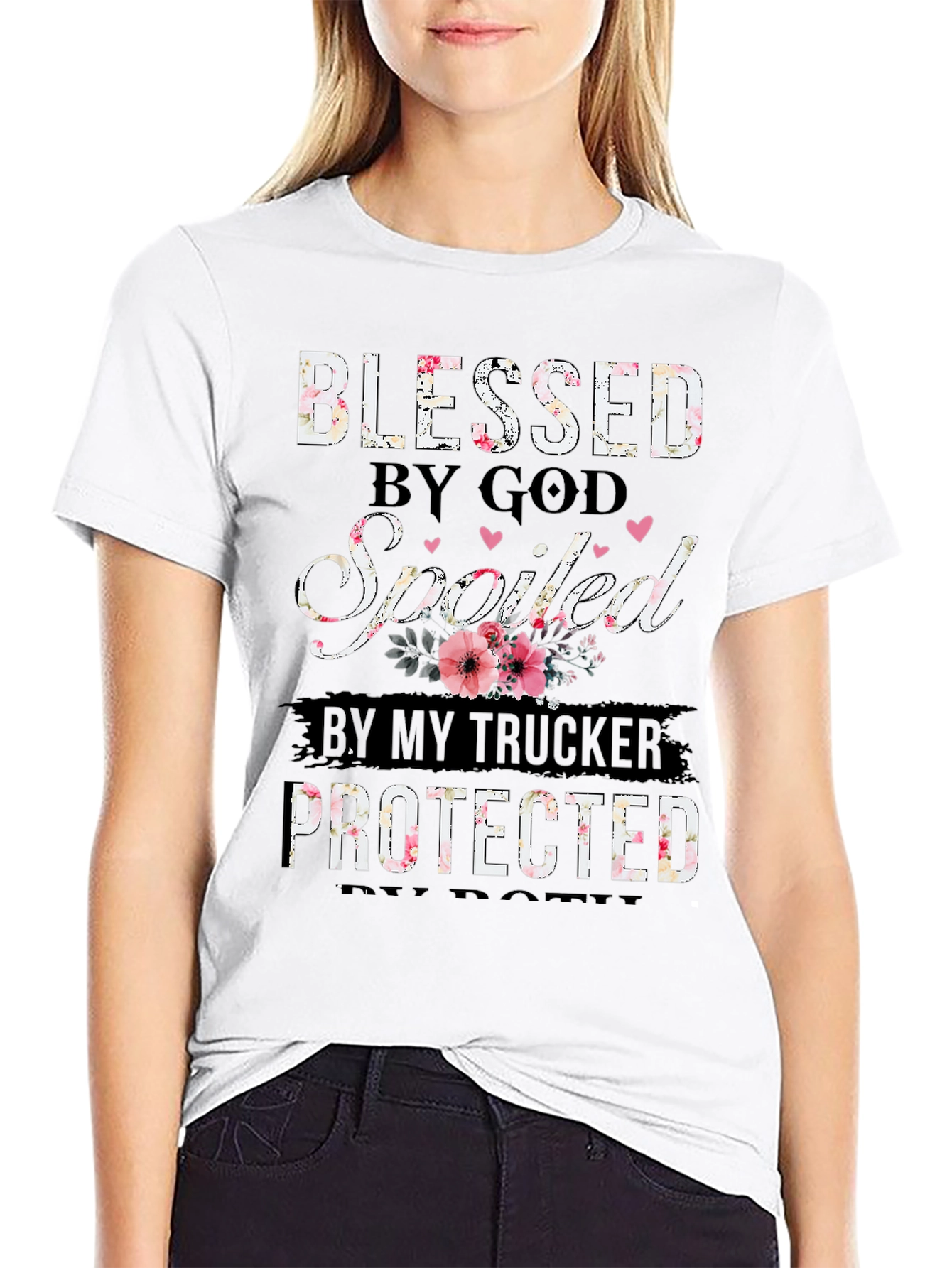 Black Blessed by God Trucker T-Shirt view 9