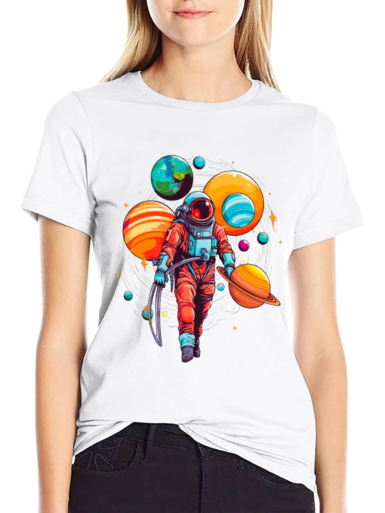 Black Astronaut Planets Graphic Tee - Space Lover T-Shirt view 9