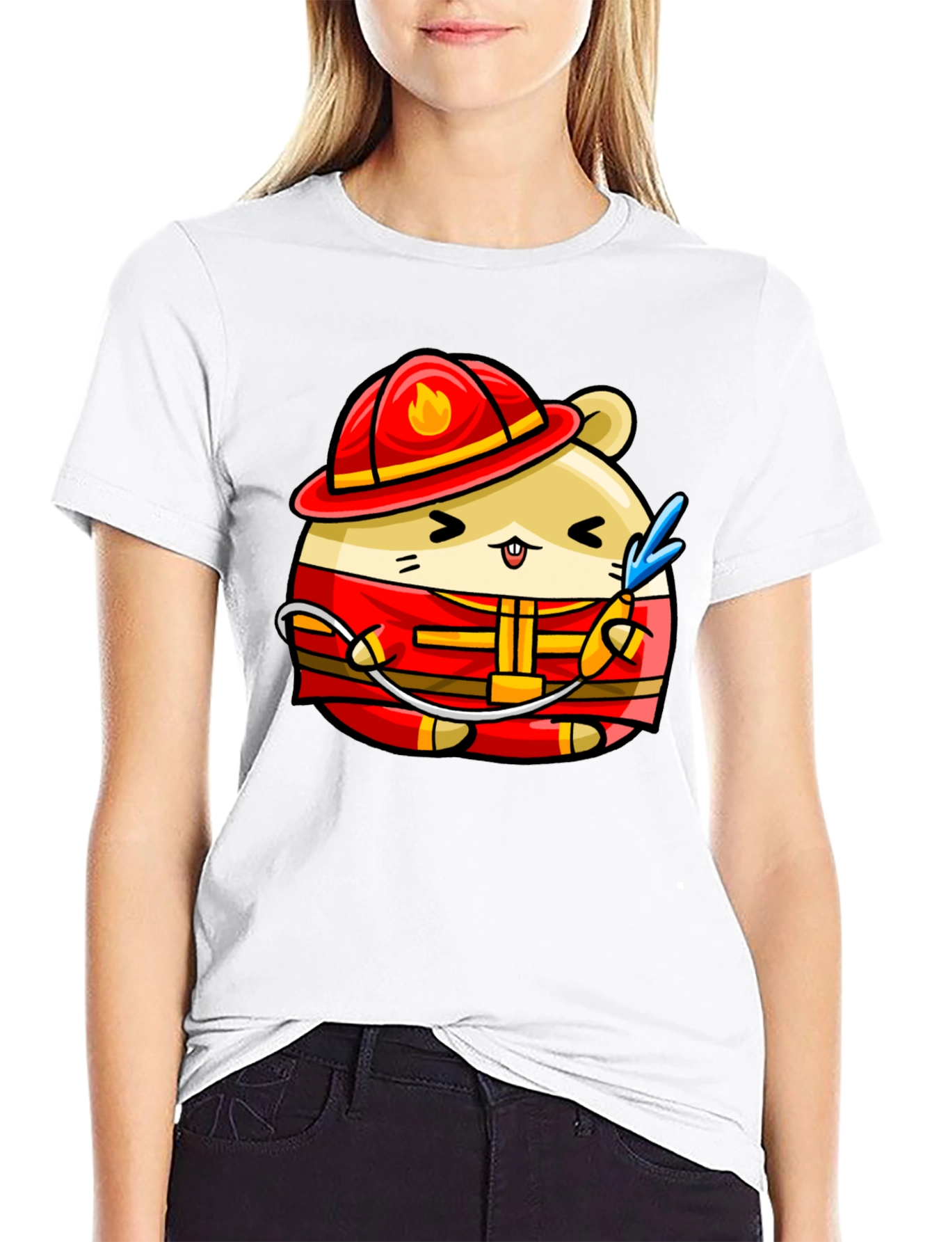Black Firefighter Hamster Graphic Tee - Black view 9