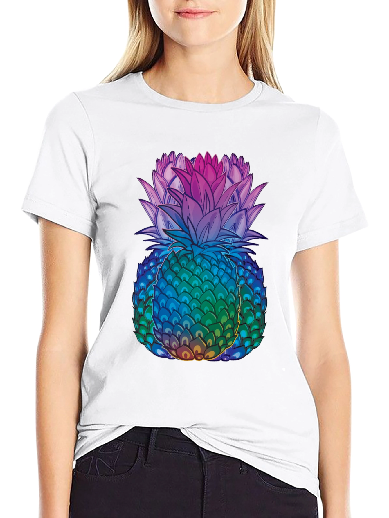 Black Rainbow Pineapple Graphic Tee - Unique Design view 9
