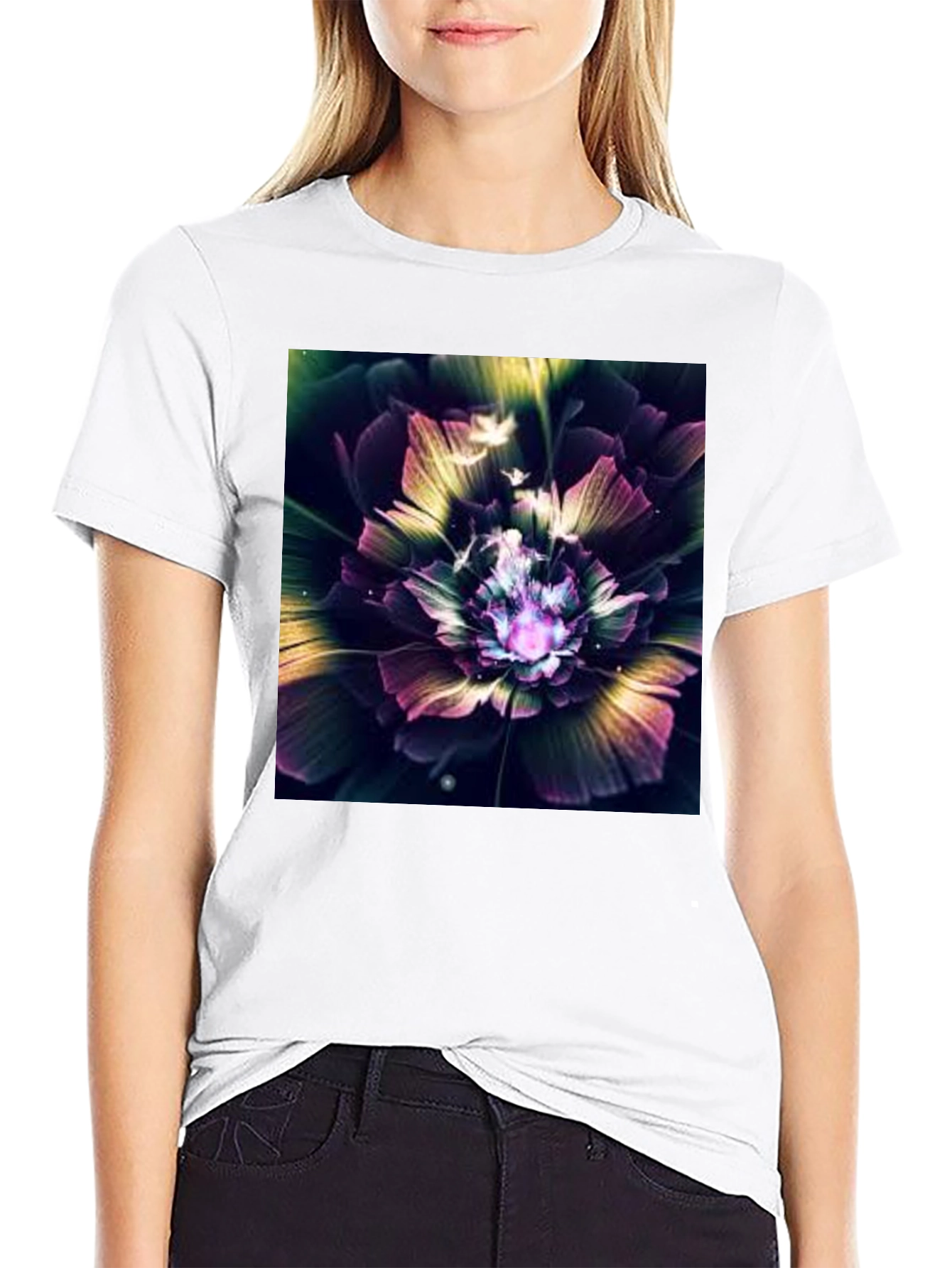 Black Floral Fantasy Black Tee view 9