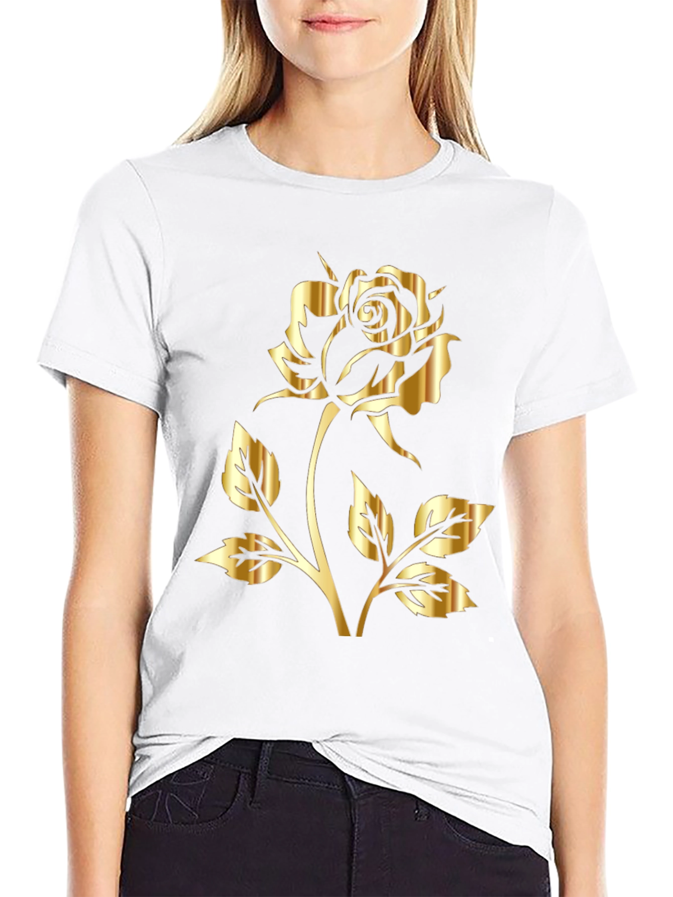 Black Gold Rose Graphic T-Shirt - Black view 9