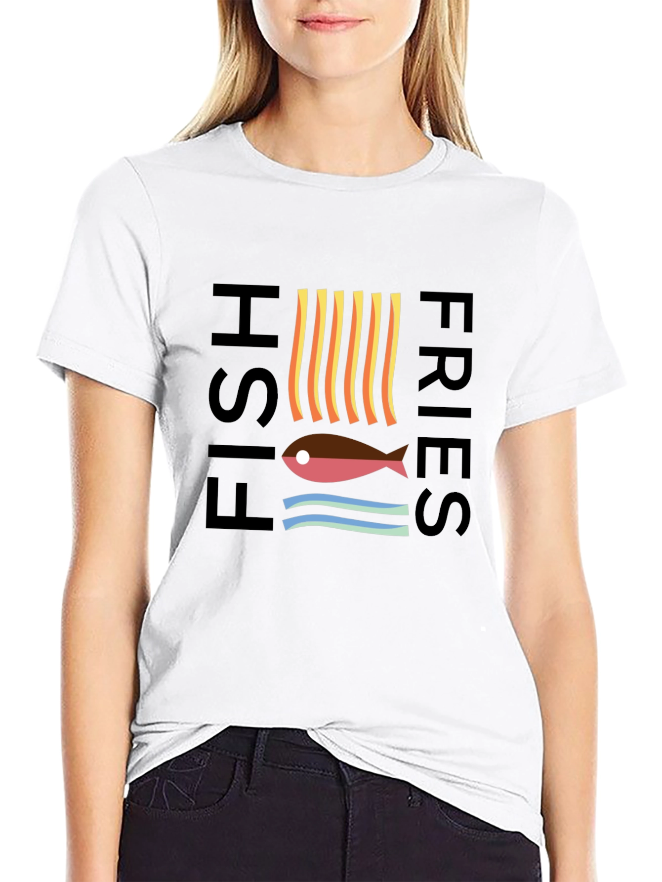 Black Fish & Fries Graphic Tee - Unisex Black T-Shirt view 9
