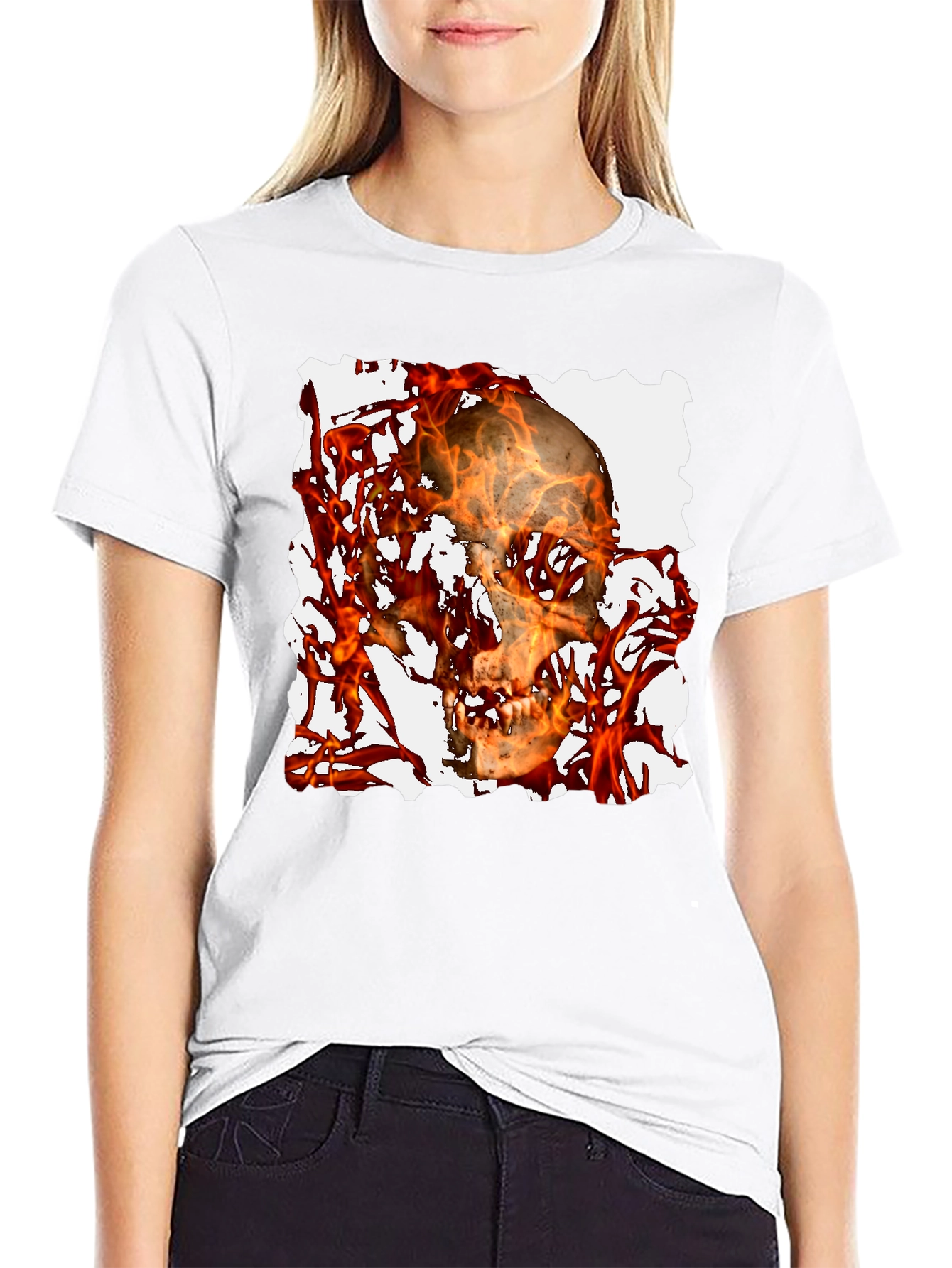 Black Fiery Skull Graphic Tee - Black T-Shirt view 9