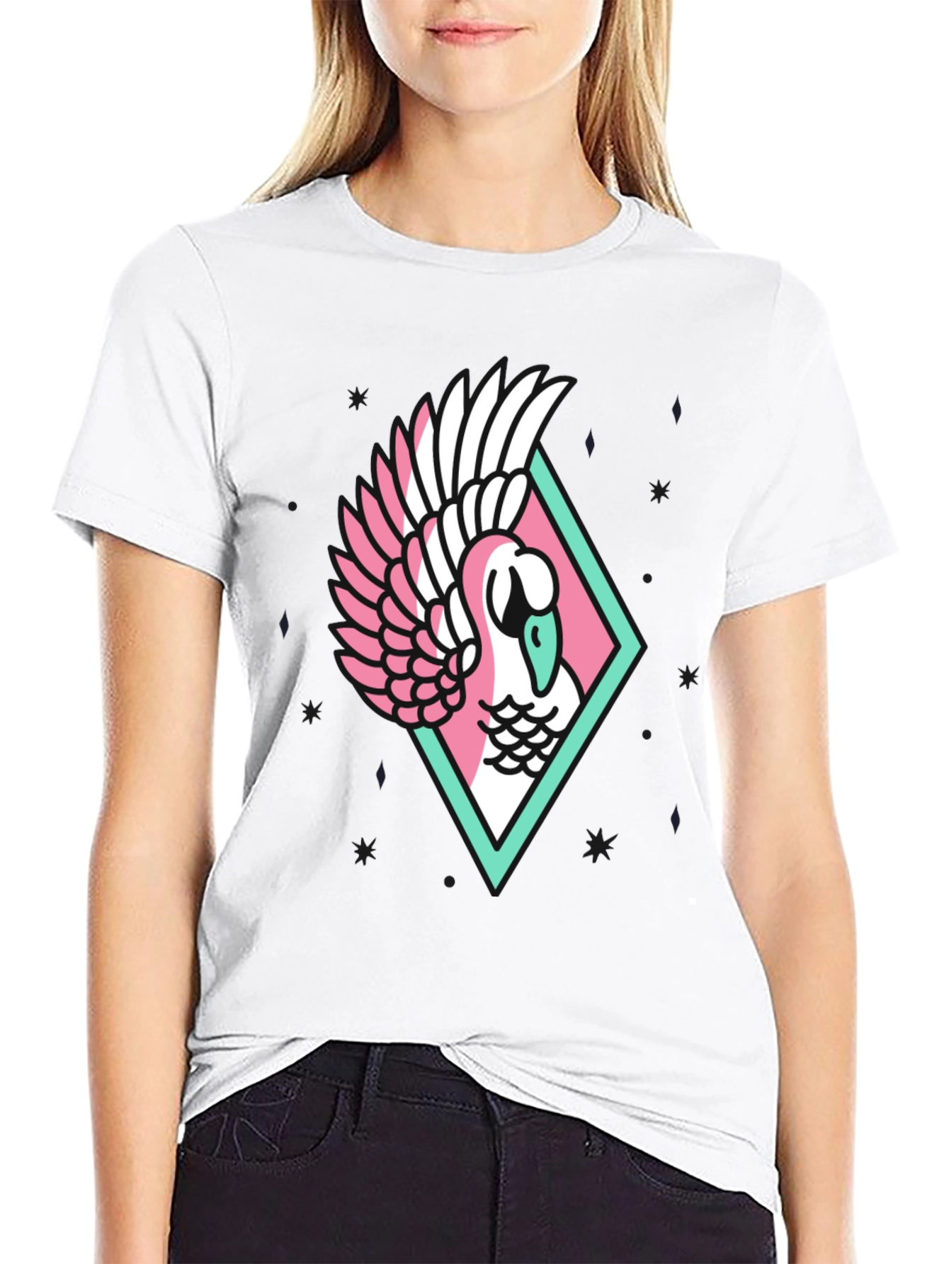 Black Geometric Swan Graphic Tee - Stylish Black T-Shirt view 9