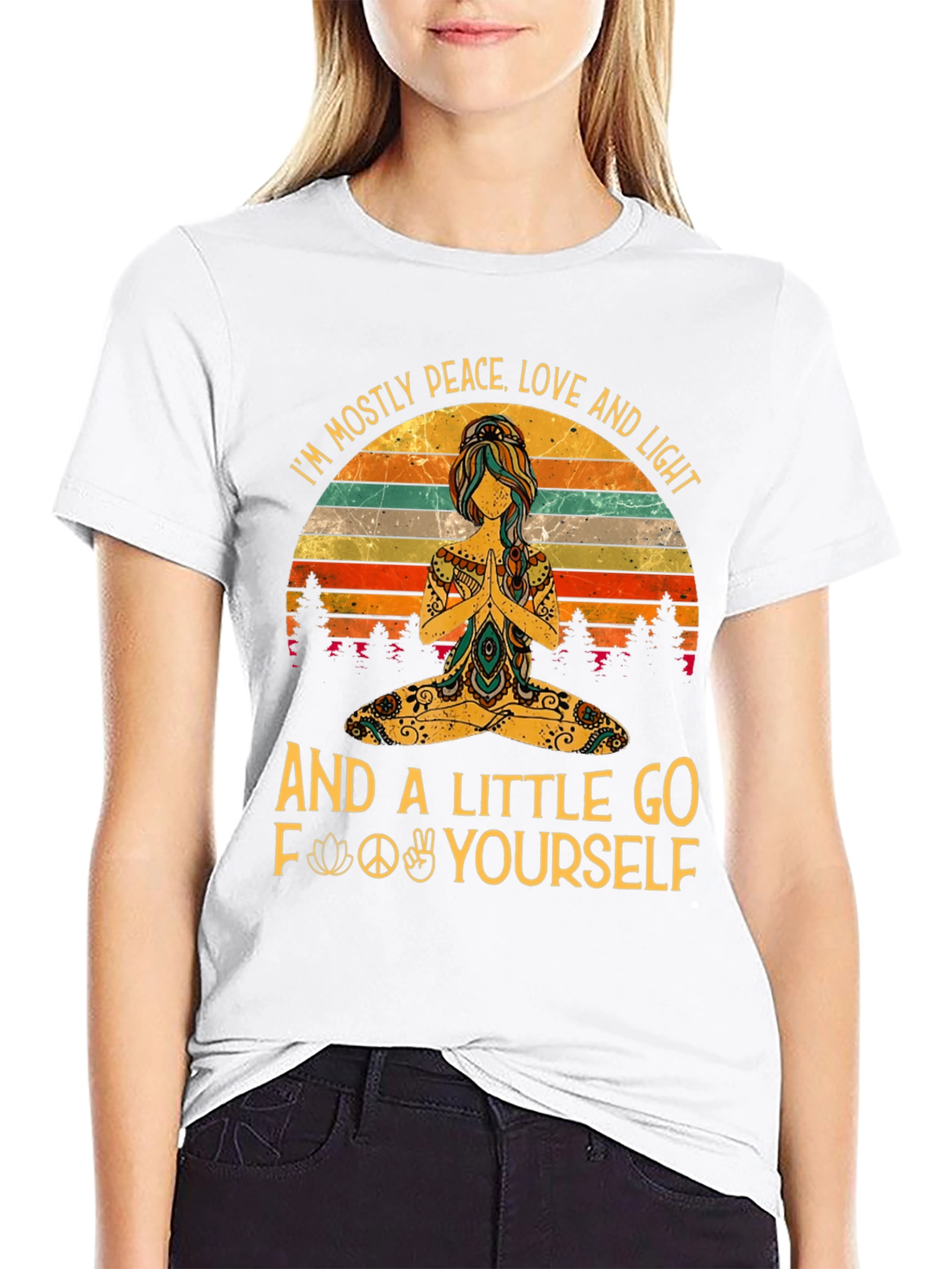 Black Peace Love Light Funny Yoga Graphic T-Shirt view 9