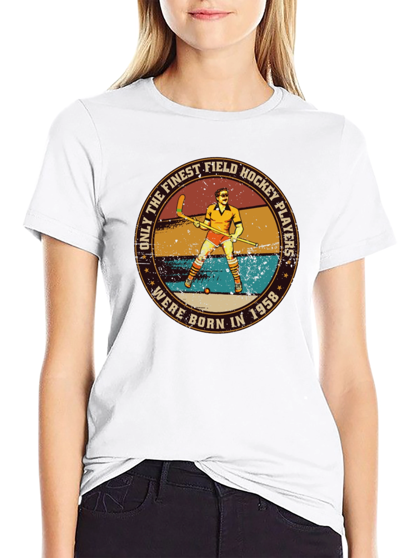 Black Finest Field Hockey Players Born in 1958 T-Shirt view 9