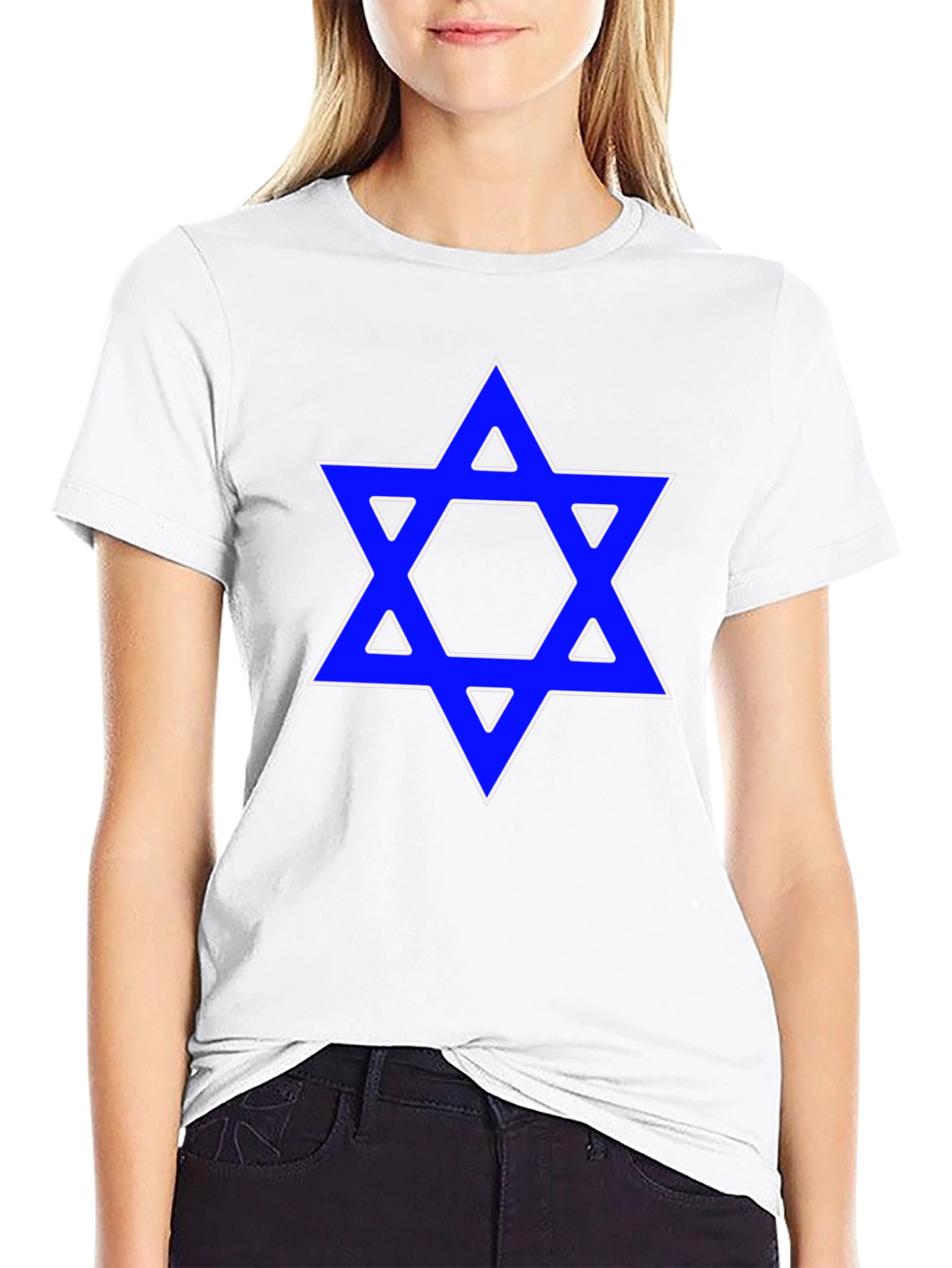 Black Star of David Graphic Tee - Blue Design on Black Shirt view 9