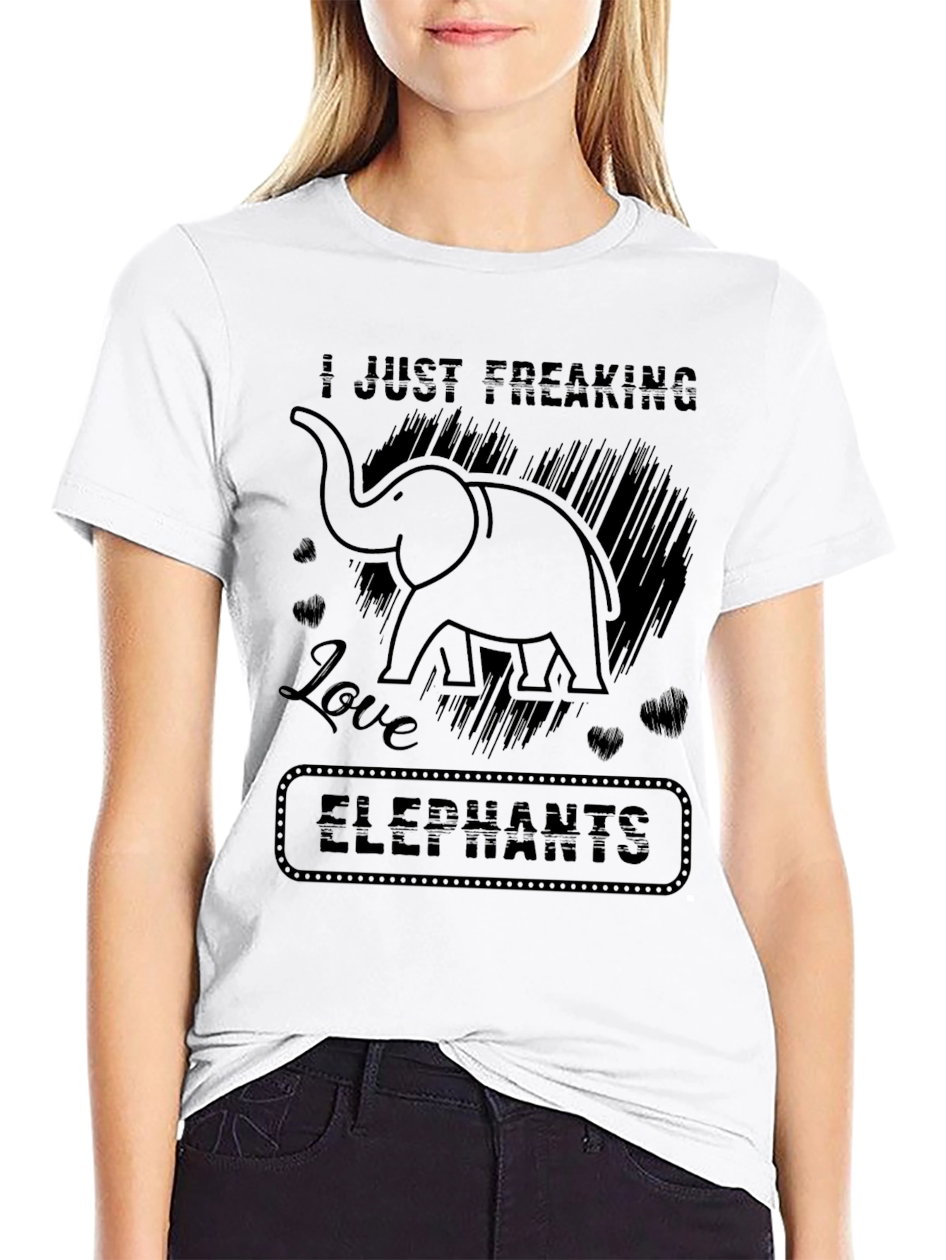 Black I Just Freaking Love Elephants Graphic Tee view 9