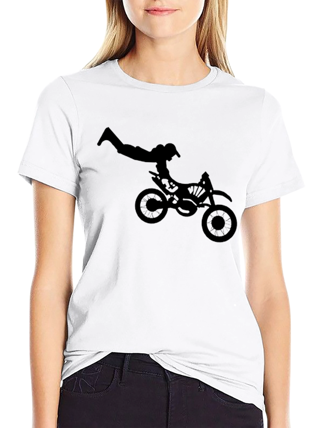 Black Black Graphic Tee: Motocross Stunt Design view 9