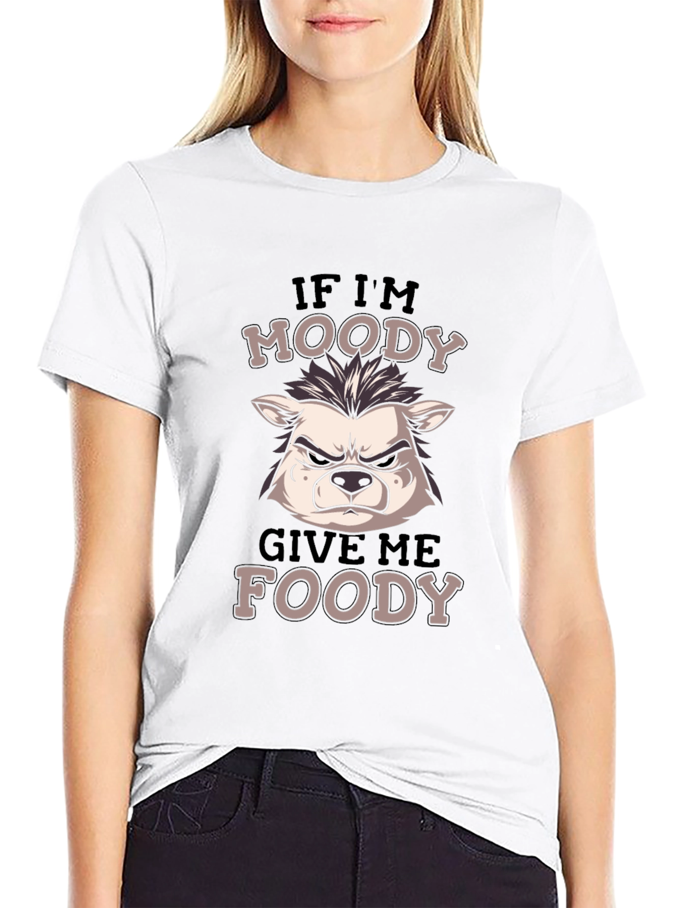 Black Moody Wolf Foody Graphic T-Shirt - Casual Style view 9