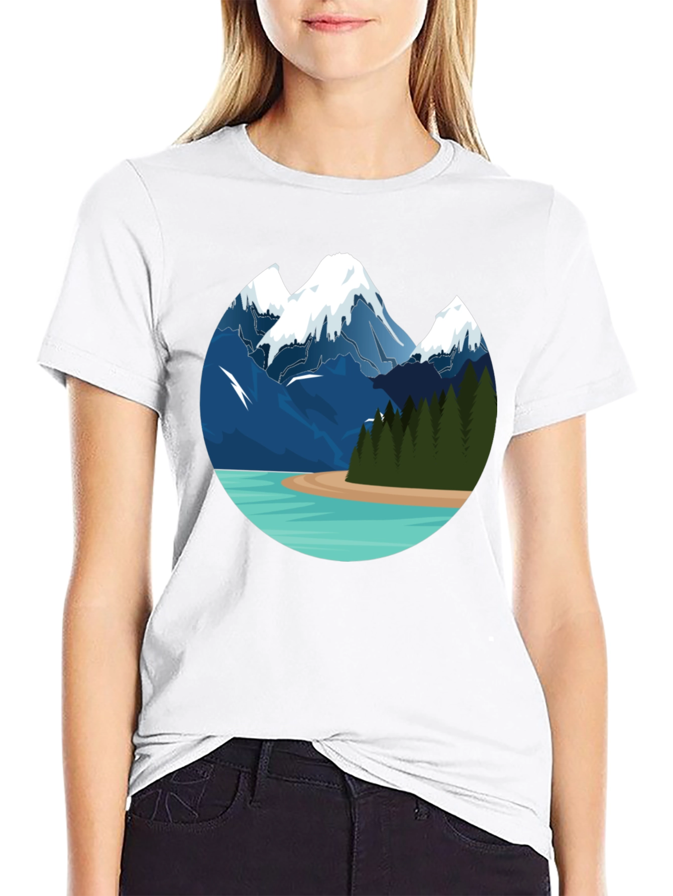 Black Mountain Lake Graphic Tee - Black Cotton T-Shirt view 9