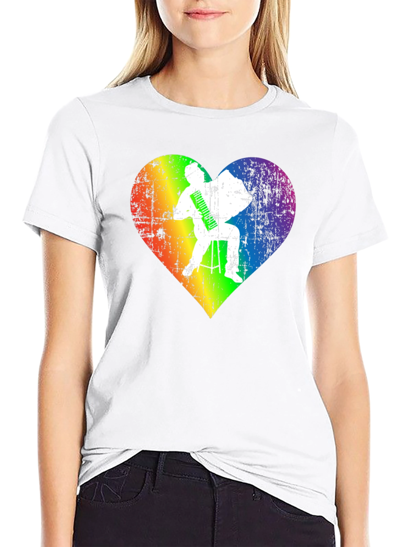 Black Rainbow Heart Accordion Player T-Shirt view 9