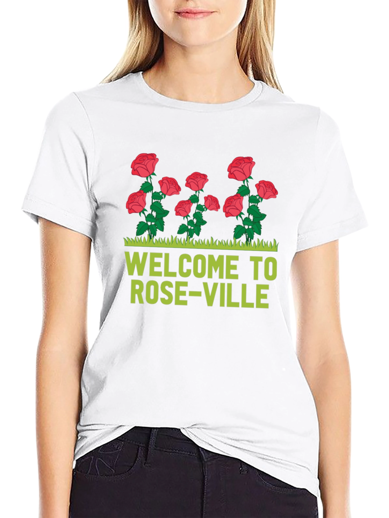 Black Welcome to Roseville T-Shirt - Floral Design view 9
