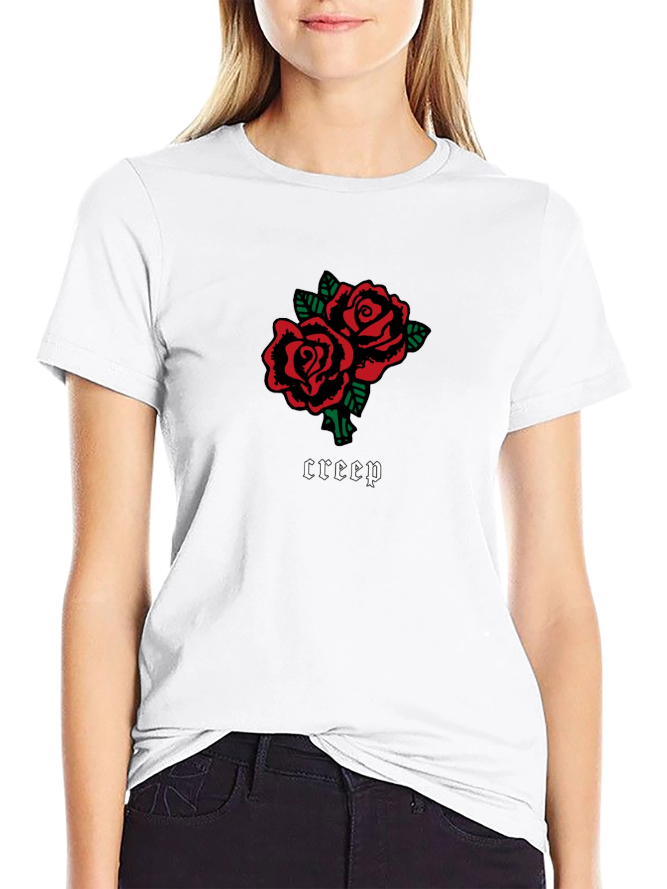 Black Creep Roses Graphic Black T-Shirt view 9