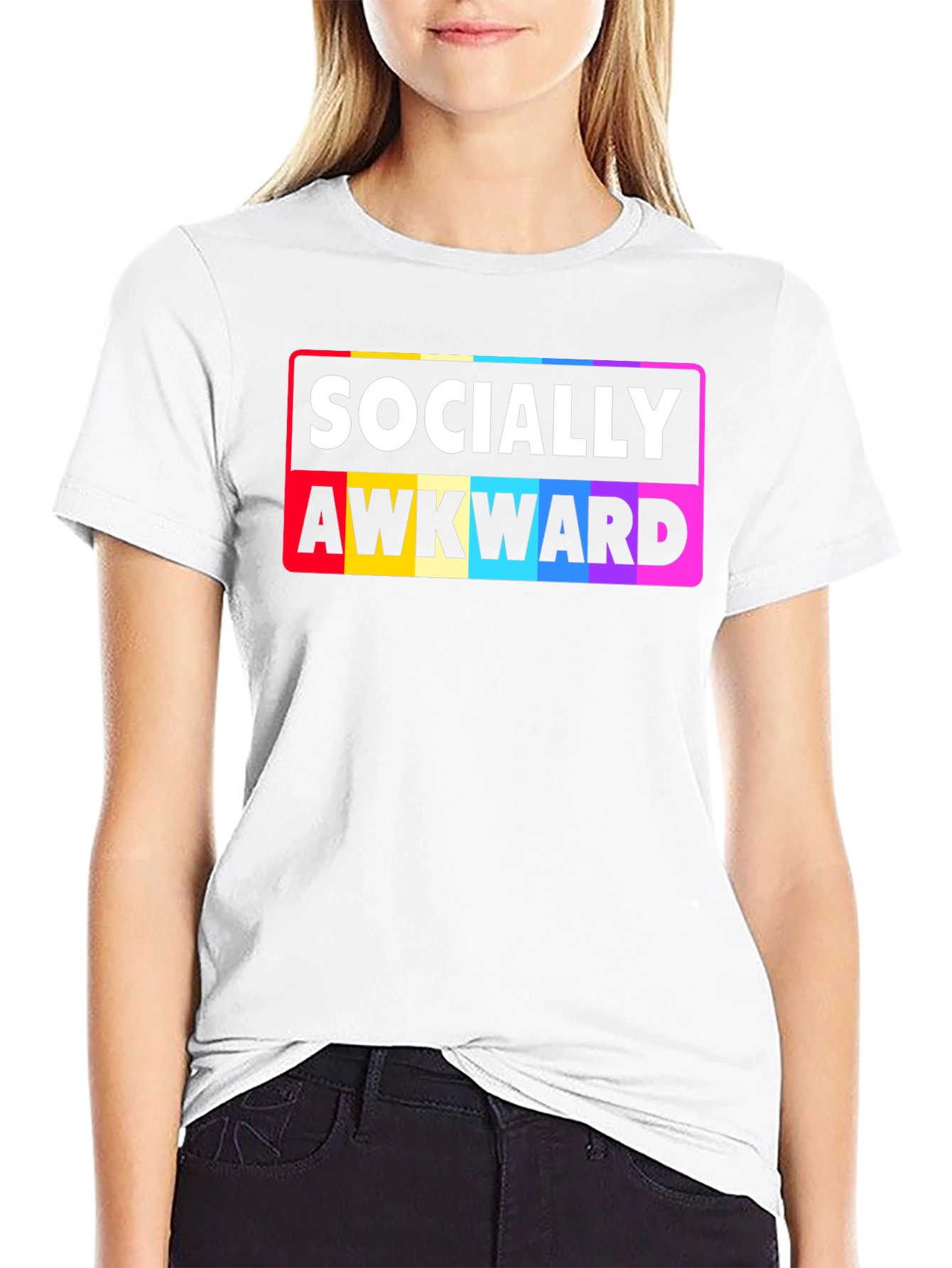 Black Socially Awkward Rainbow Pride T-Shirt view 9