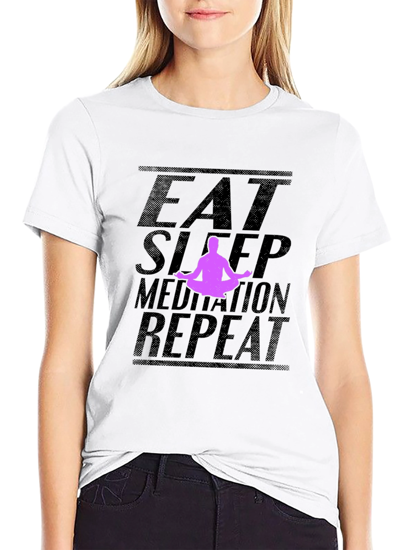 Black Eat Sleep Meditation Repeat Black T-Shirt view 9