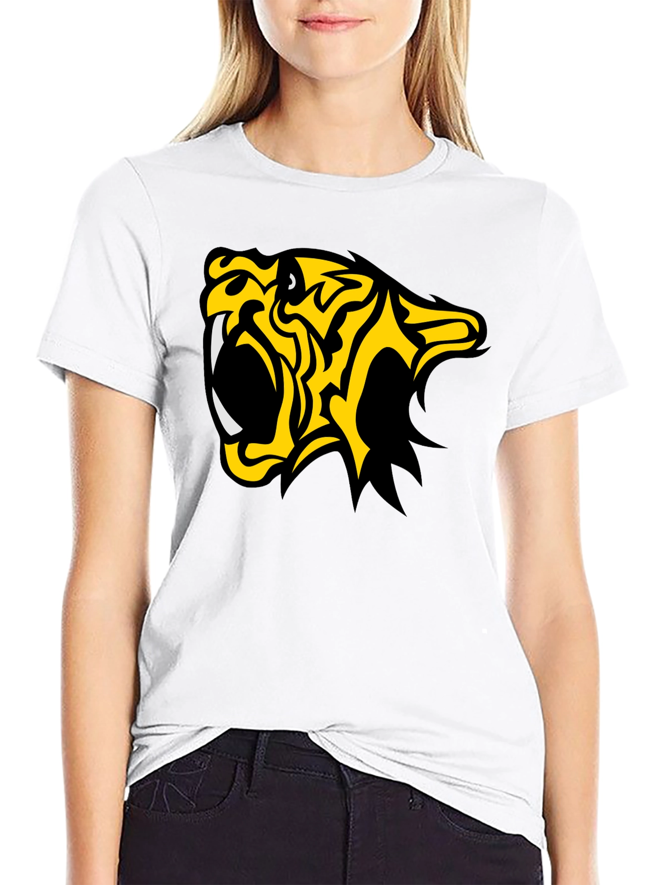 Black  Fierce Tiger Graphic Tee - Bold Black Cotton T-Shirt view 9