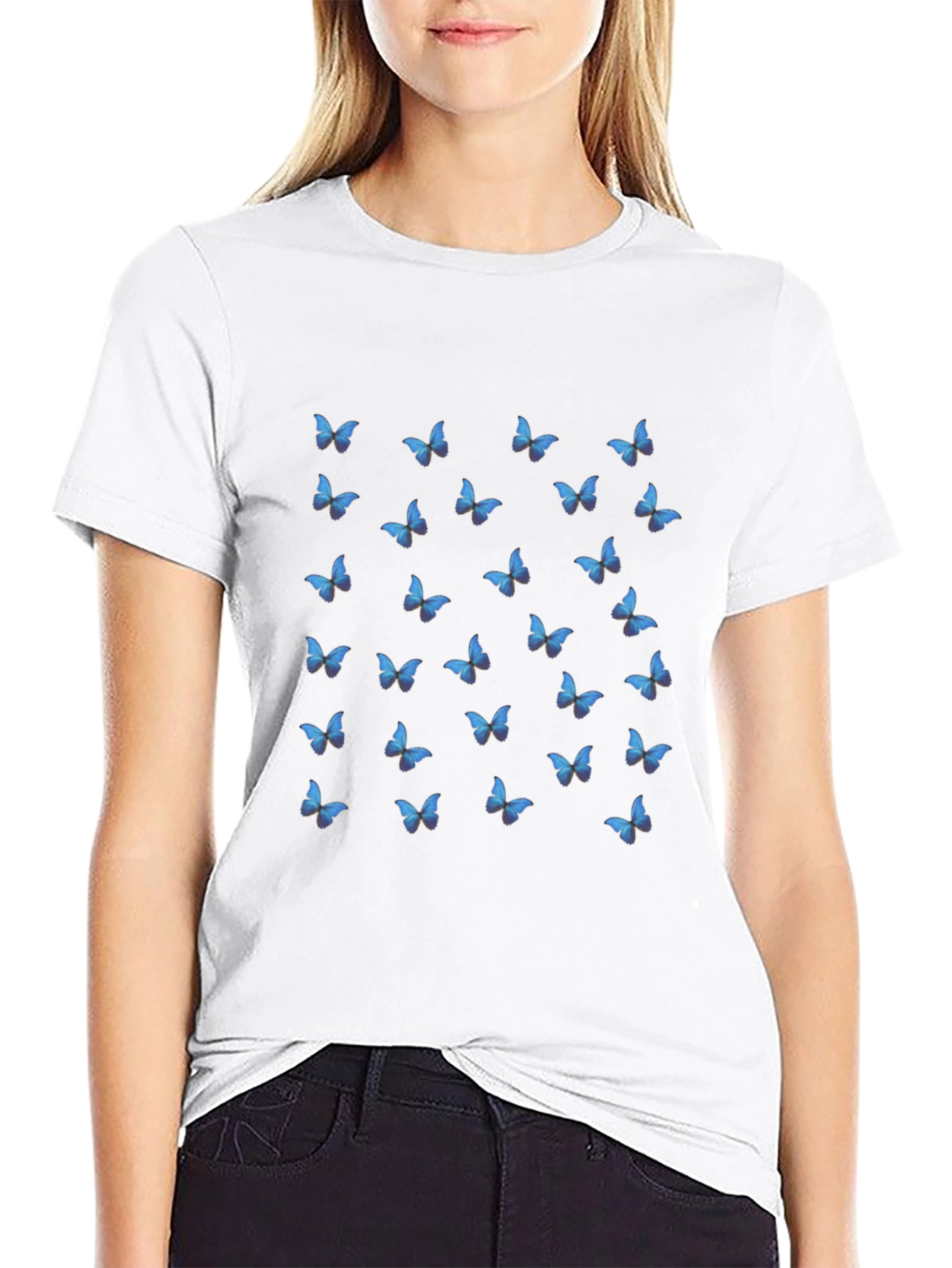 Black Butterfly Print Black T-Shirt for Men view 9