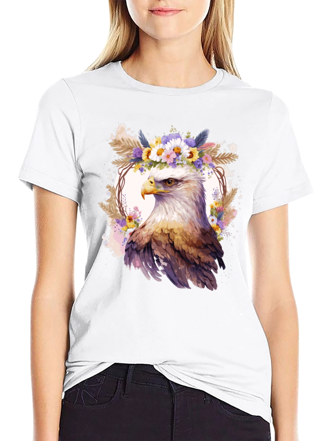 Black Eagle Floral Wreath Graphic T-Shirt view 9