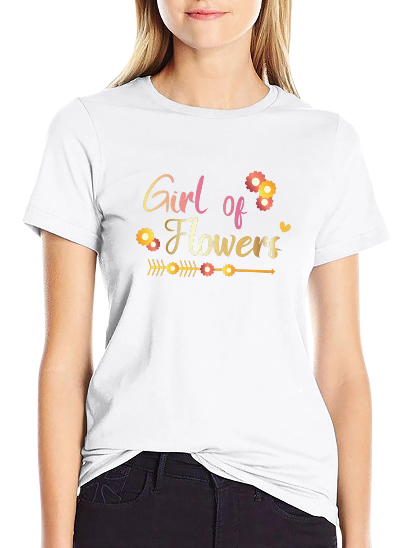 Black Girl of Flowers Graphic Tee - Black Cotton T-Shirt view 9