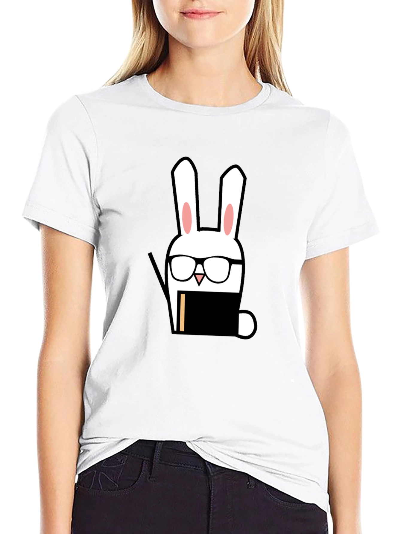 Black Nerdy Rabbit Graphic Tee - Black Cotton T-Shirt view 9