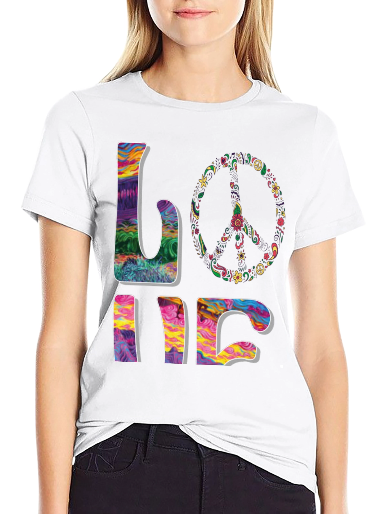 Black Peace & Love Psychedelic T-Shirt view 9