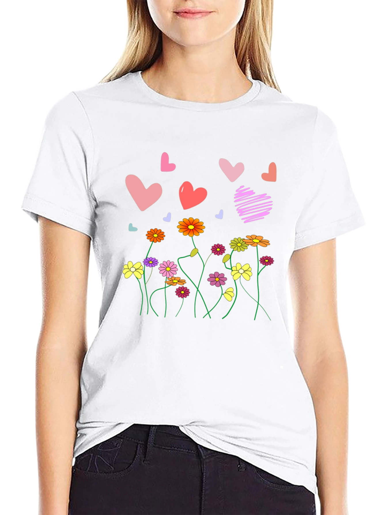Black Floral Heart T-Shirt - Express Your Love in Style! view 9