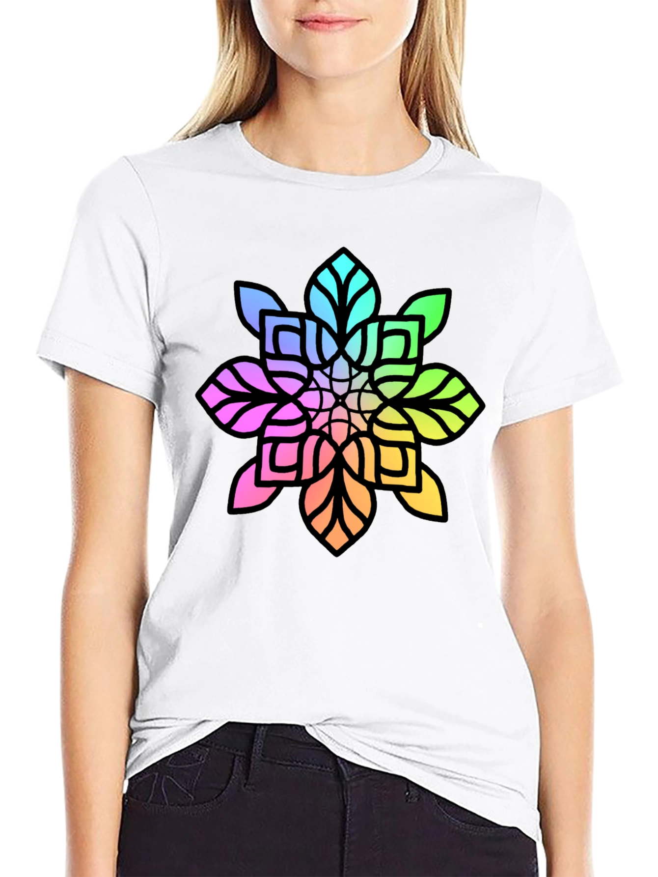 Black Rainbow Mandala Graphic Black Tee view 9