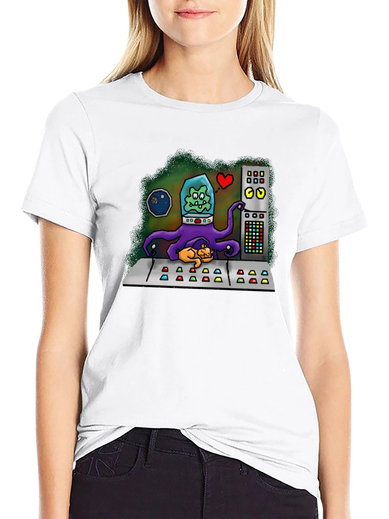 Black Alien Cat Lover Graphic Tee view 9