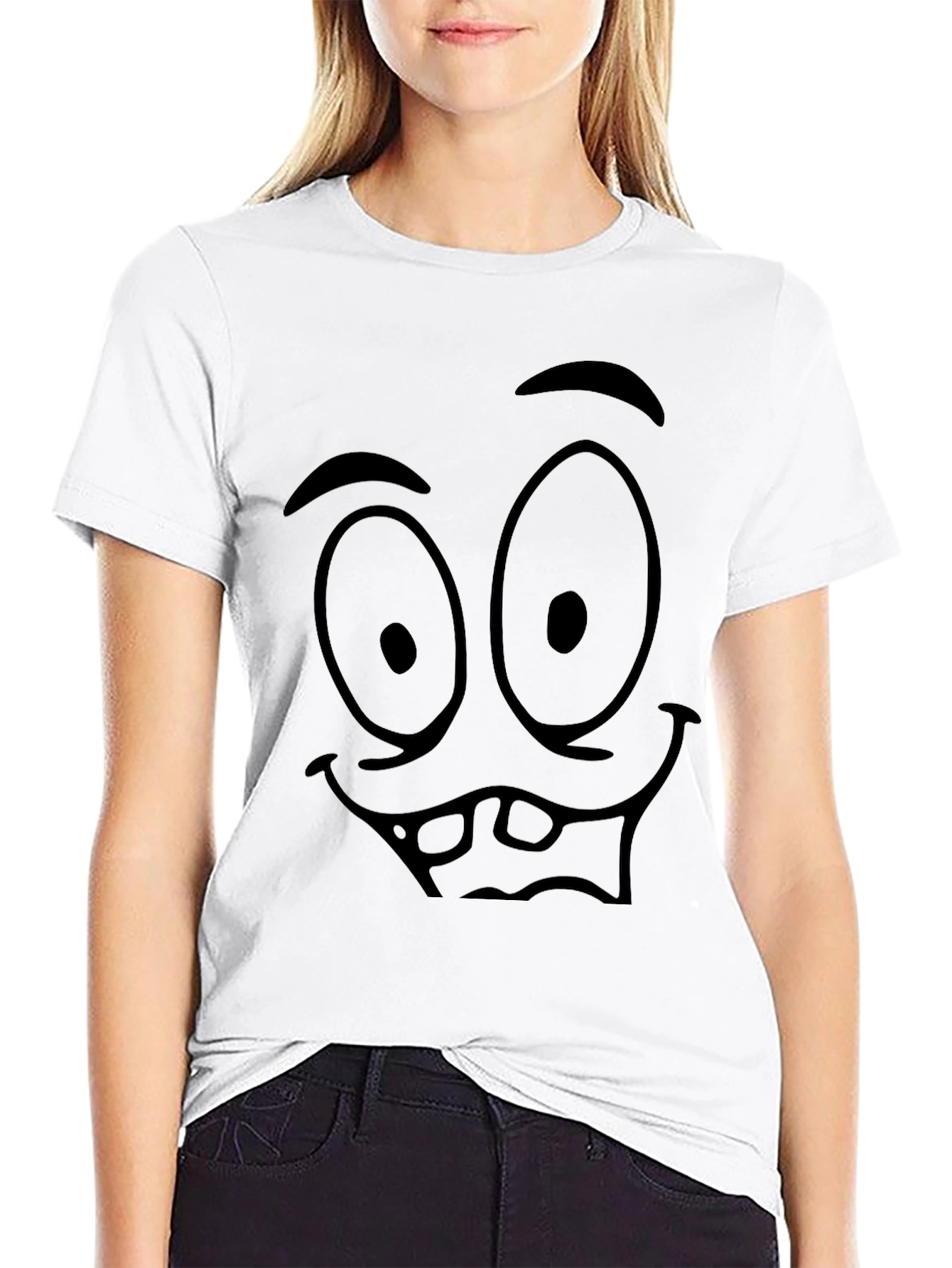Black Funny Face Graphic Black T-Shirt view 9