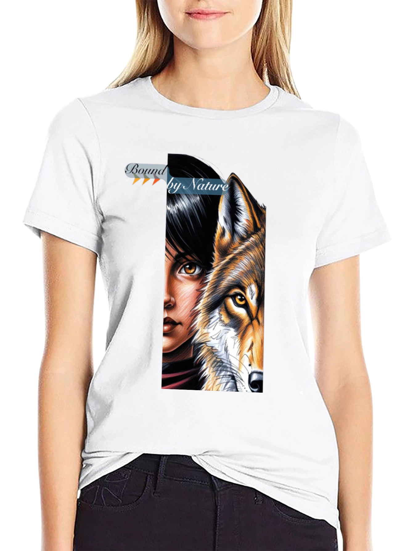 Black Bound by Nature T-Shirt - Wolf & Woman Graphic Tee view 9