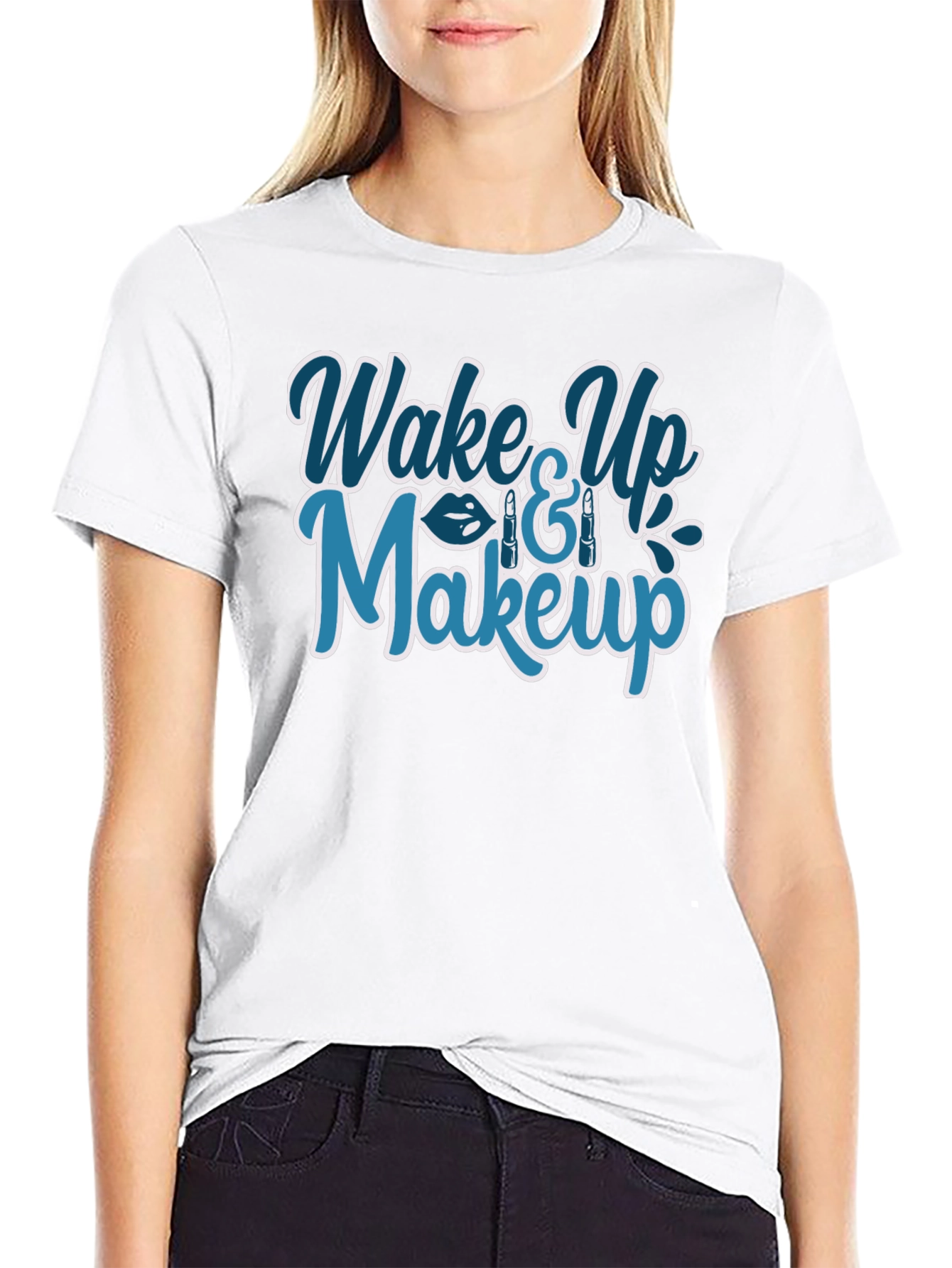 Black Wake Up & Makeup Graphic T-Shirt - Trendy Style view 9