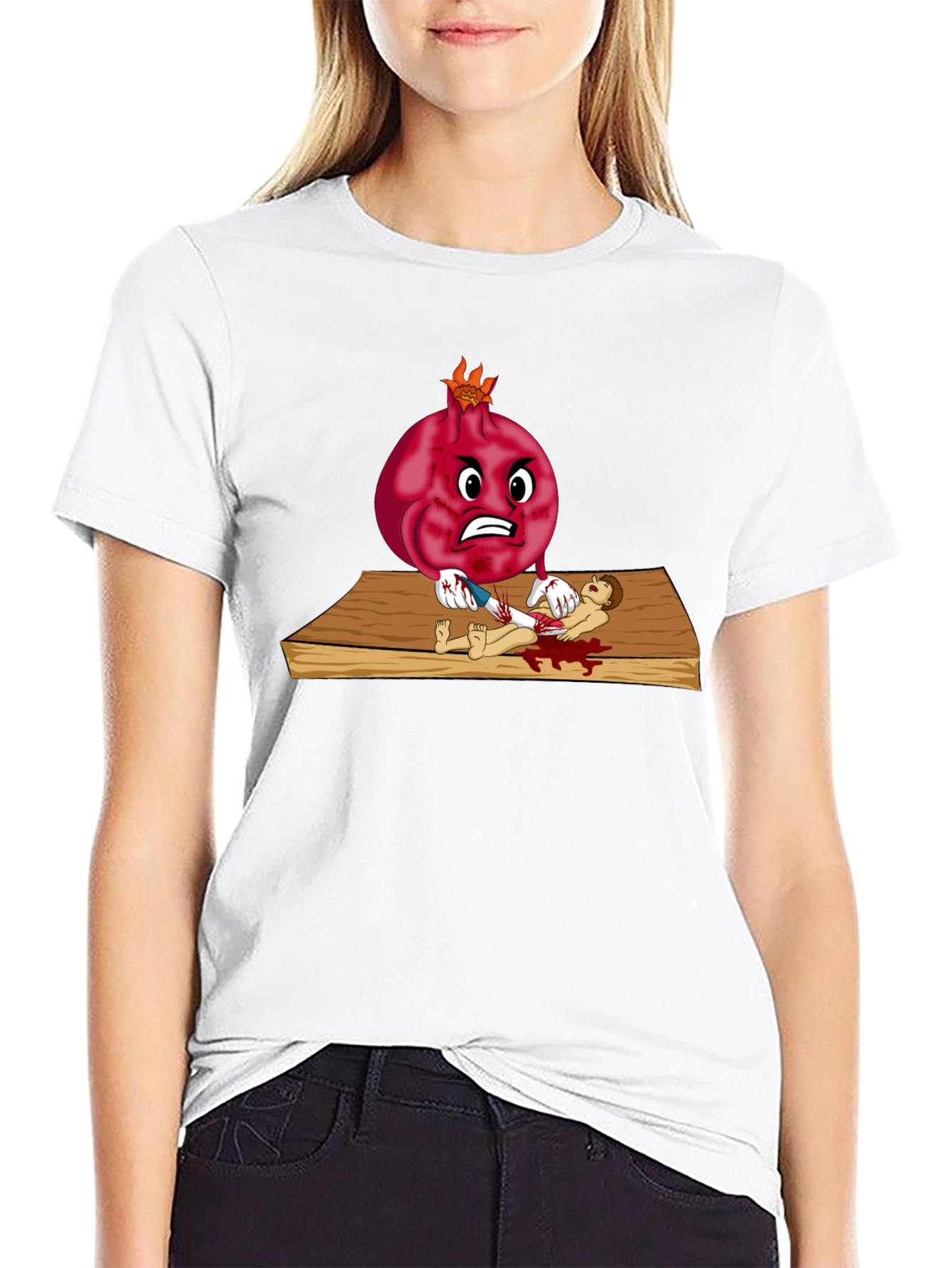 Black Pomegranate Cartoon T-Shirt view 9
