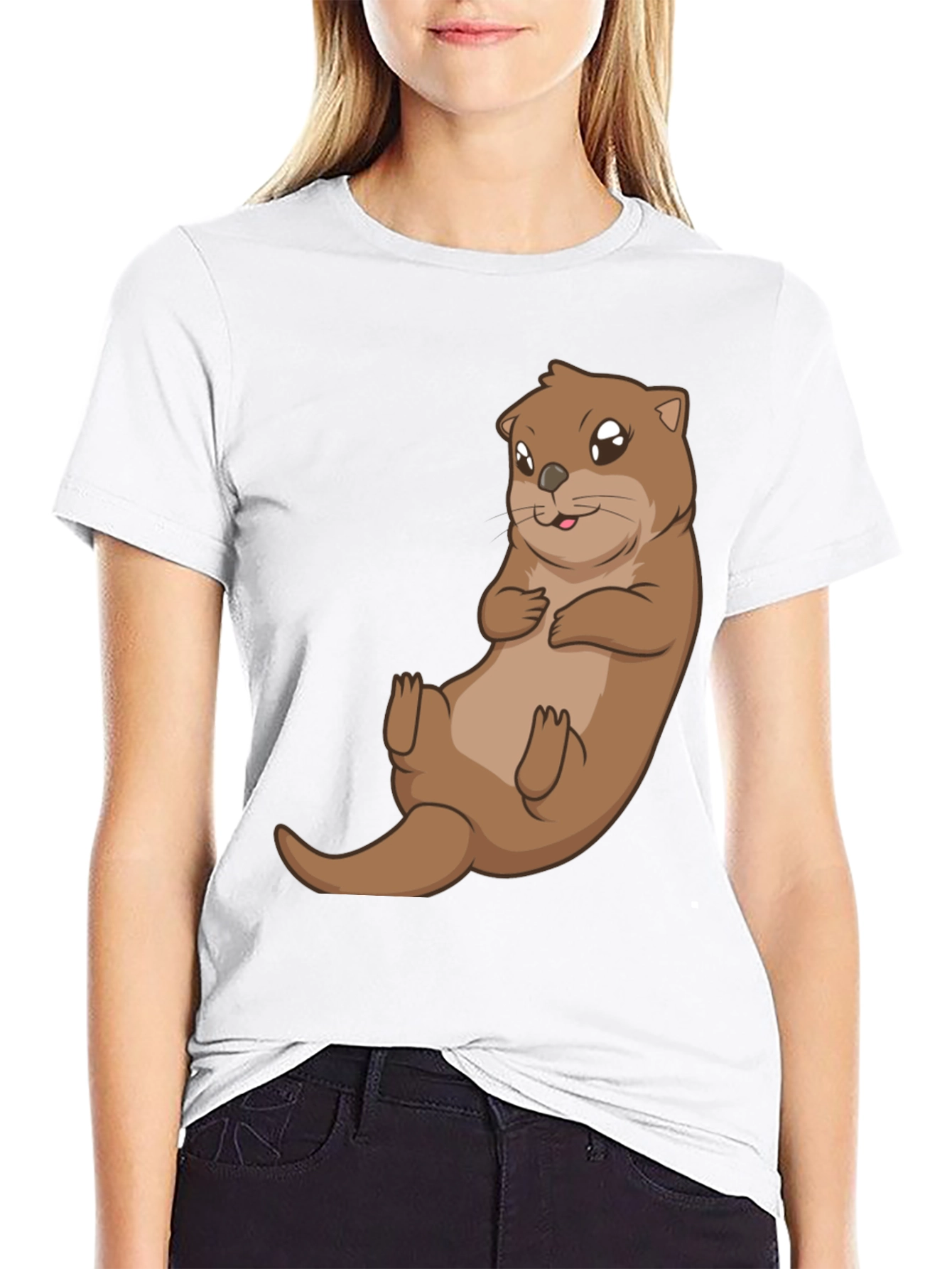 Cute Otter Graphic Tee - Black Cotton T-Shirt - 9
