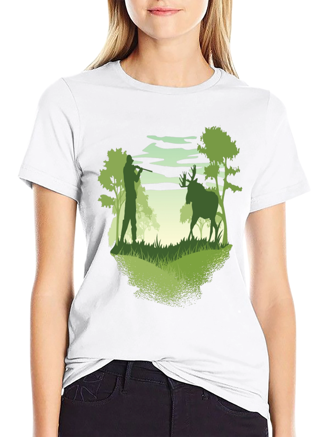 Black Hunter & Deer Graphic Tee - Nature Lover's T-Shirt view 9