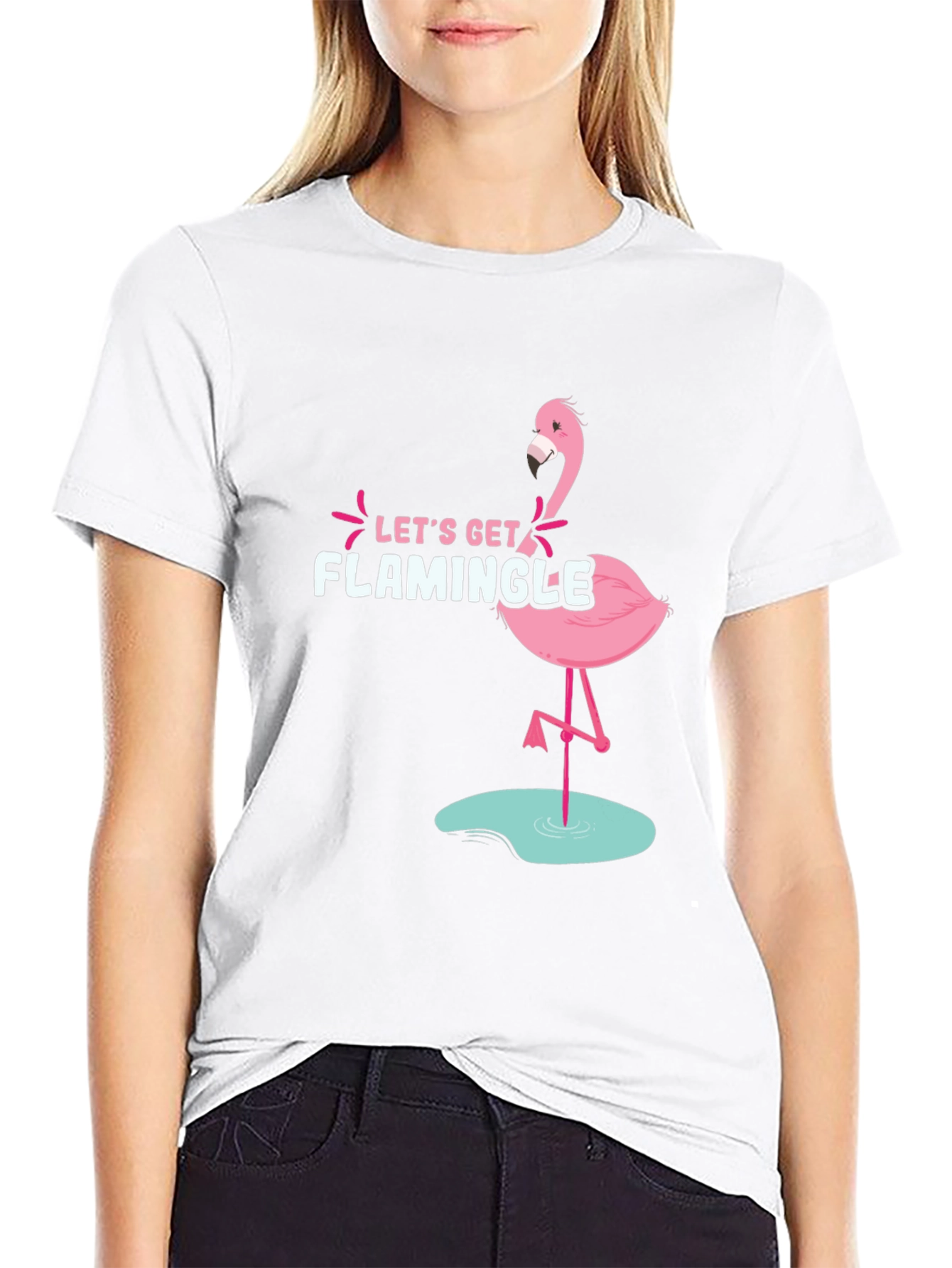 Black Let's Get Flamingle Black Graphic Tee view 9
