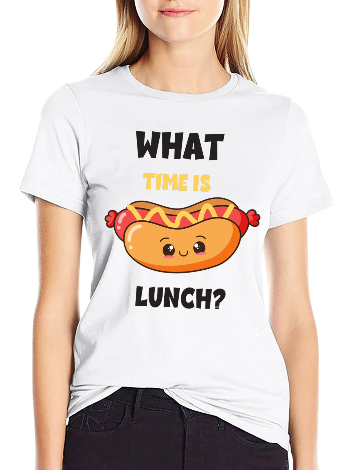 Black Funny Hot Dog T-Shirt - What Time Is Lunch? view 9