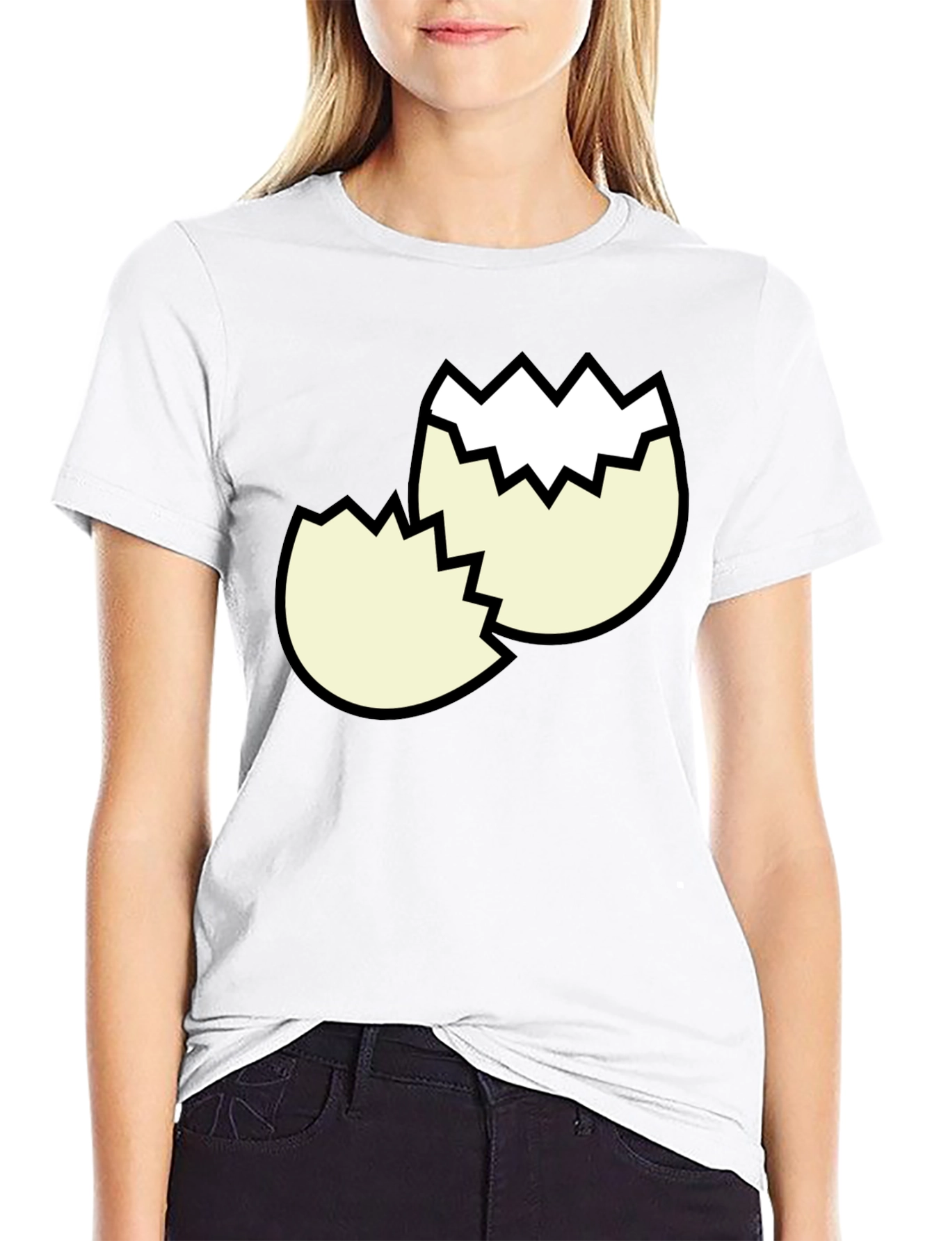 Black Cracked Egg Graphic Tee - Funny Broken Eggshell Design view 9