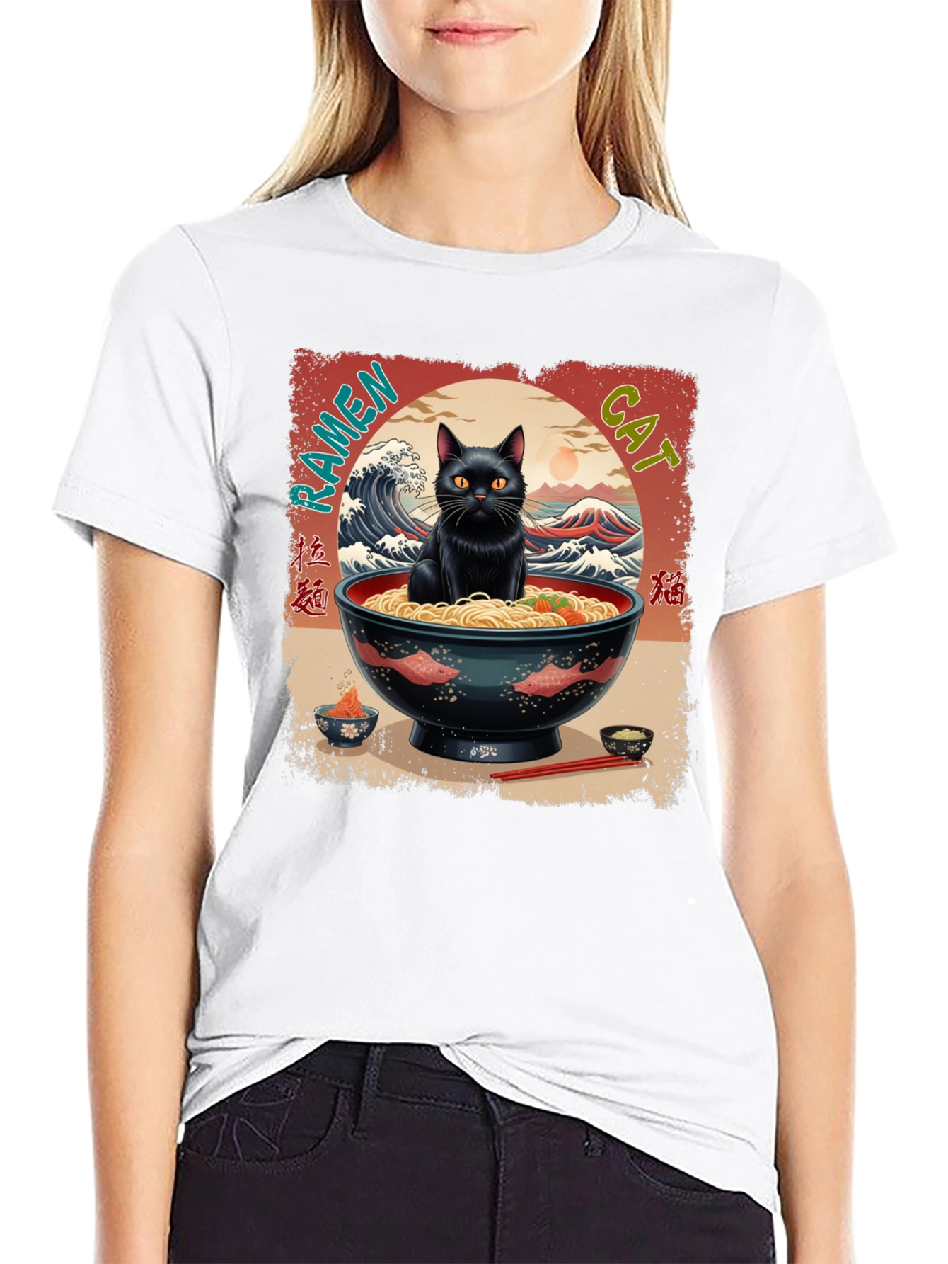 Black Ramen Cat Graphic Tee view 9