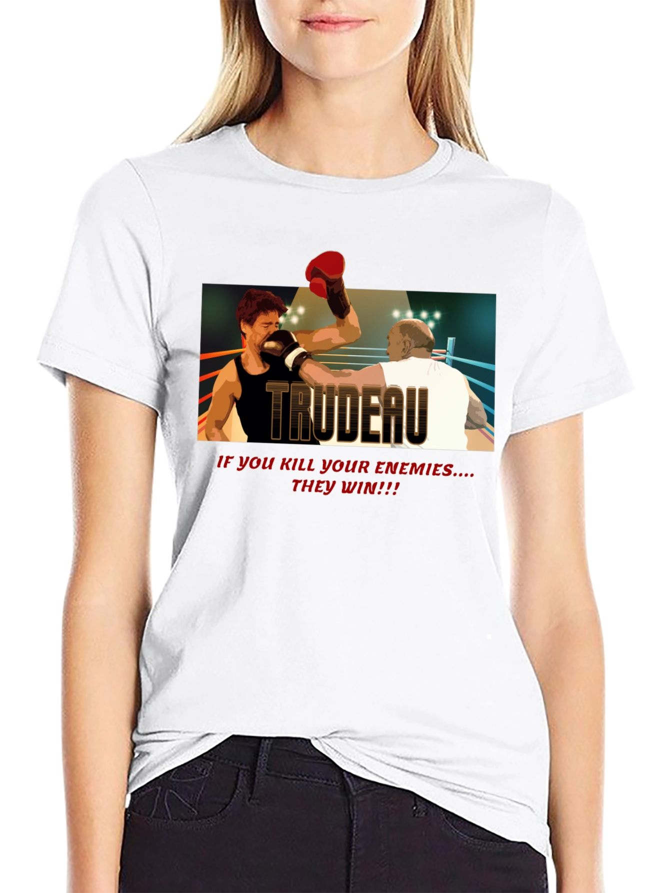 Black Trudeau Boxing Graphic Tee - Political Statement T-Shirt view 9