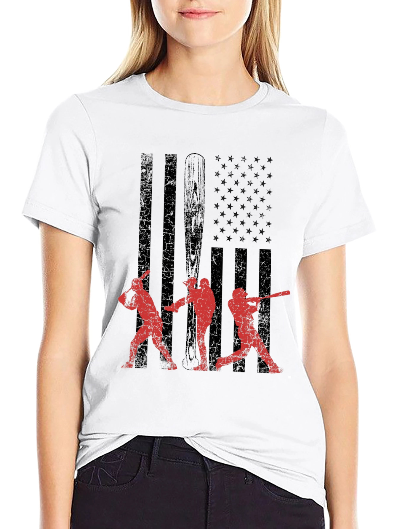 Black Baseball USA Flag Graphic T-Shirt view 9