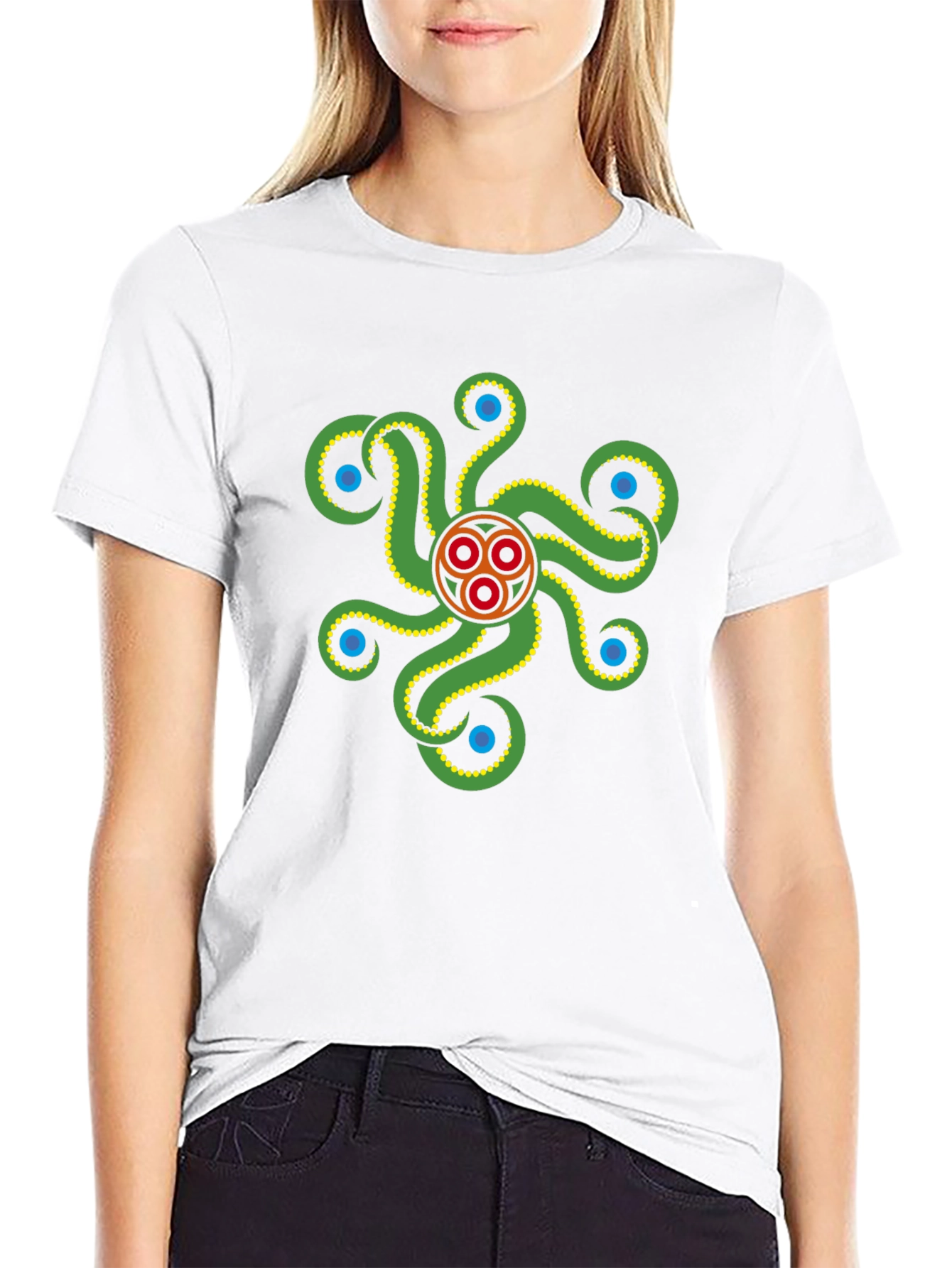Black Black Tee with Green Octopus Graphic view 9