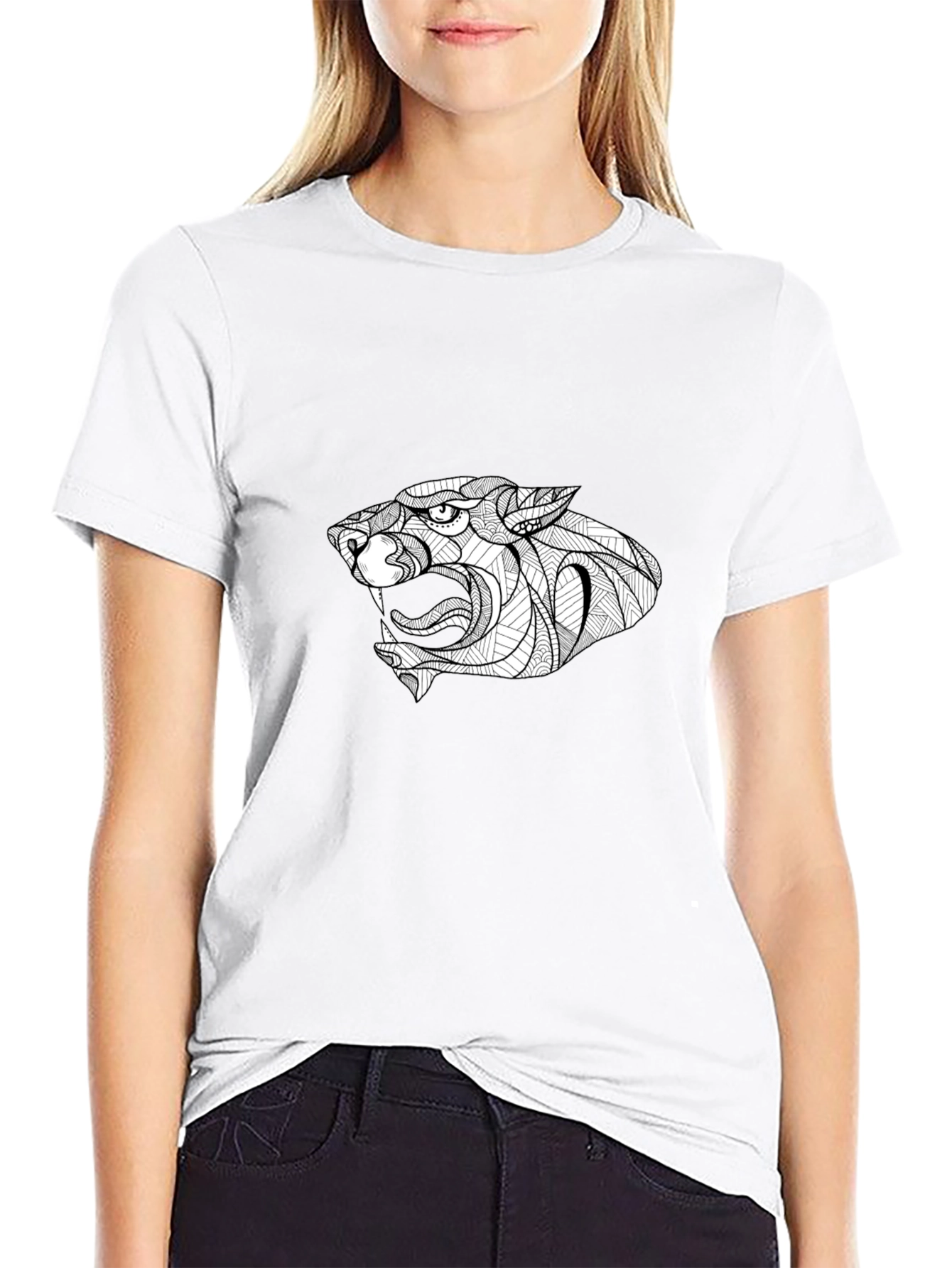 Black Black T-Shirt with Stylized Panther Graphic view 9
